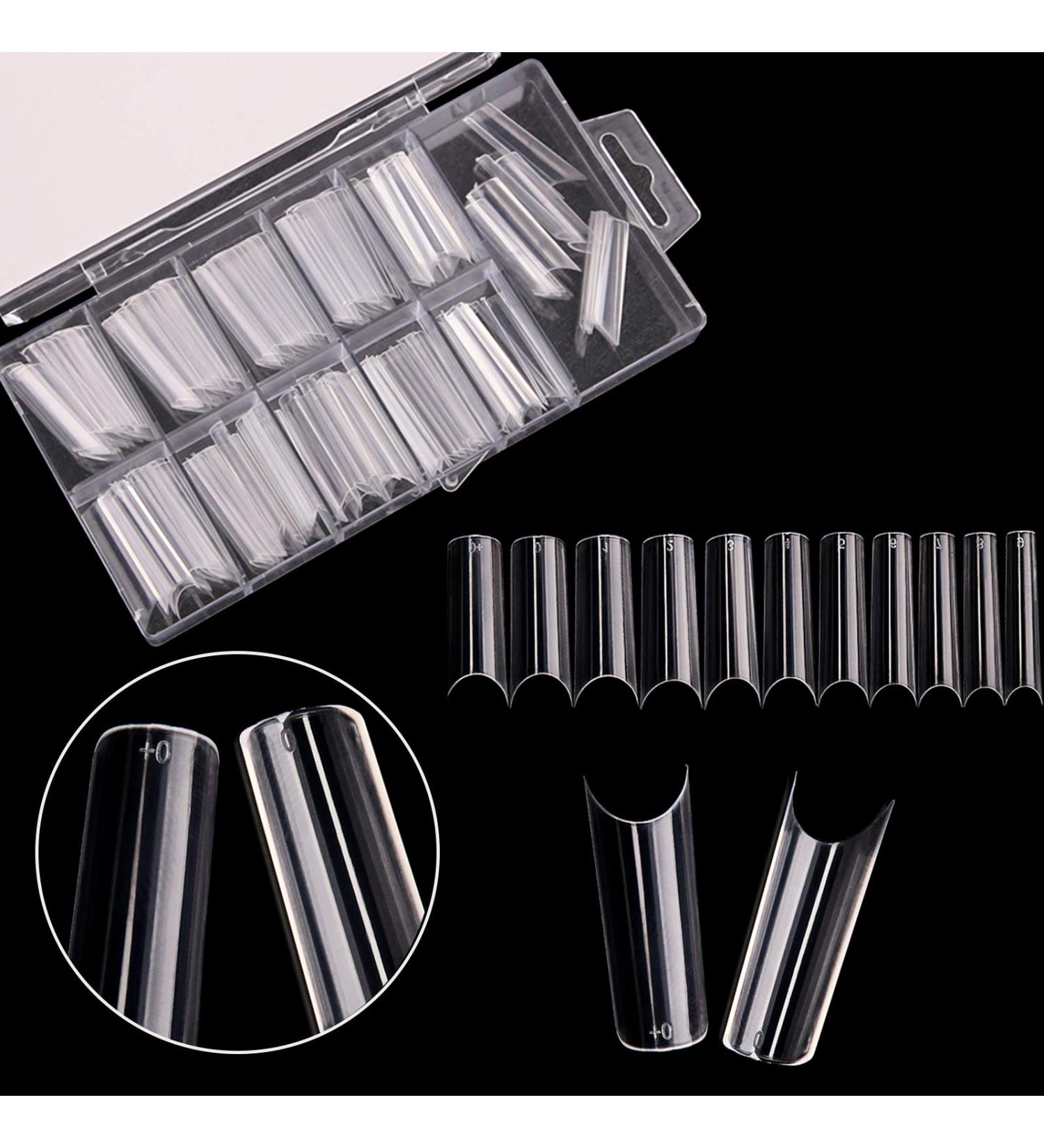 AUERVO 110 PCS Clear Square Nail Tips | Full Cover Acrylic False Nails | Long Coffin Shape | Traceless & Transparent with Box | 11 Sizes | For Women, Girls, Nail Salons & DIY Nail Art - Buy Online on SooperMarket.com