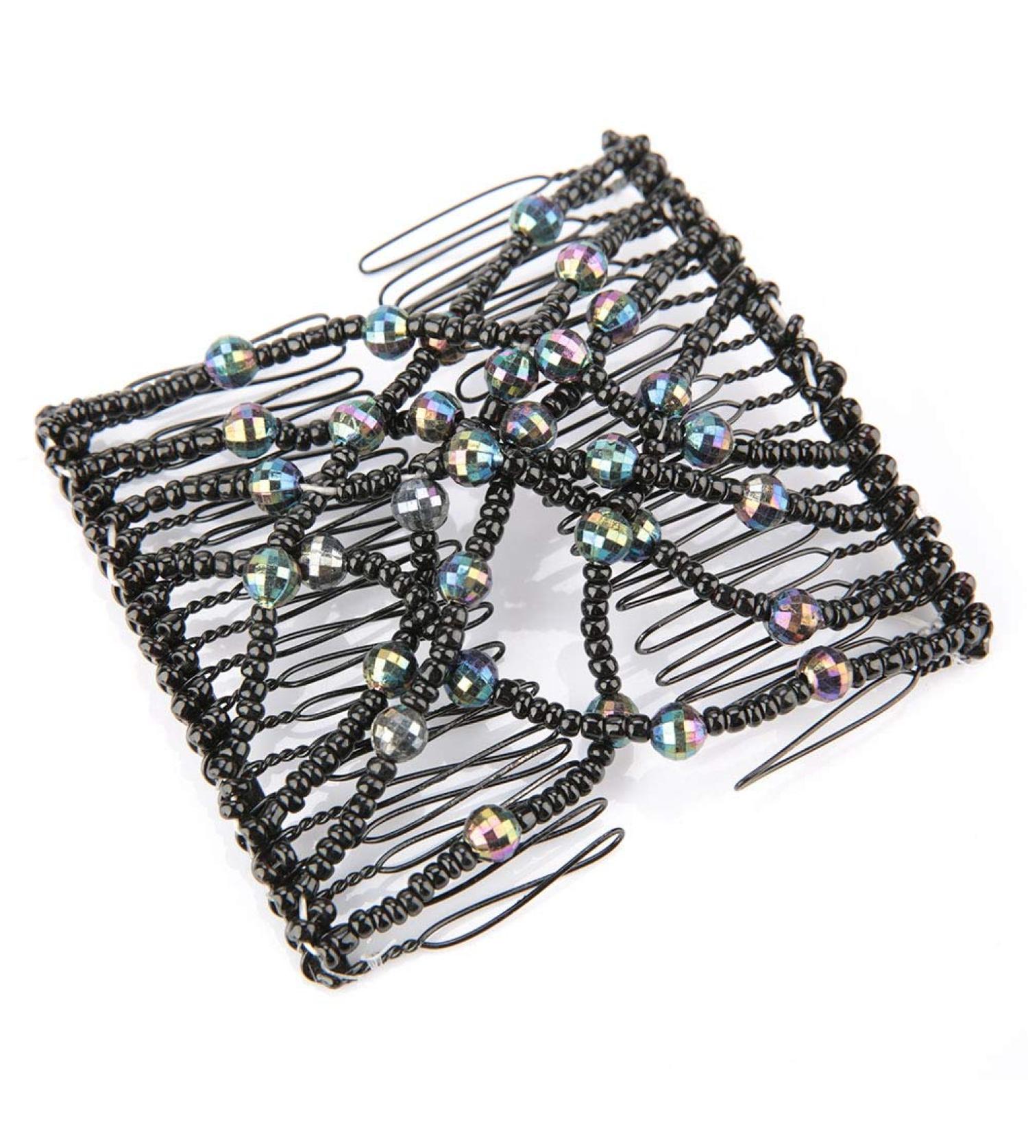Salmue Hair Combs with Elastic by HairZing - Double Comb for Thick Hair - Magic Easy Beads - Stretchy Hairpin for Women & Girls - Black - Buy Online on SooperMarket.com