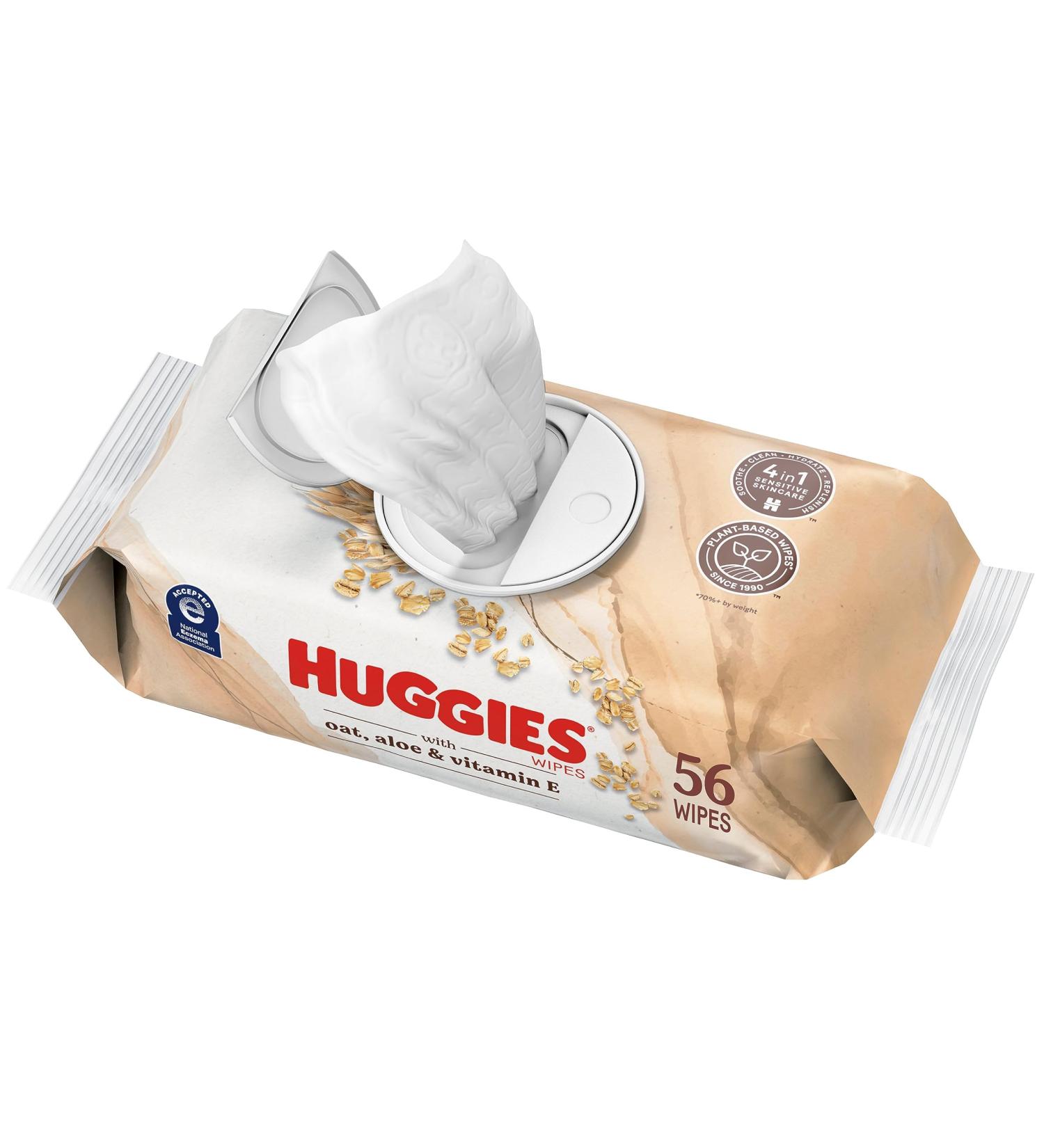 Huggies Wipes with Oat Aloe & Vitamin E Unscented 1 Push Button Pack (56 Wipes Total) - Buy Online on SooperMarket.com