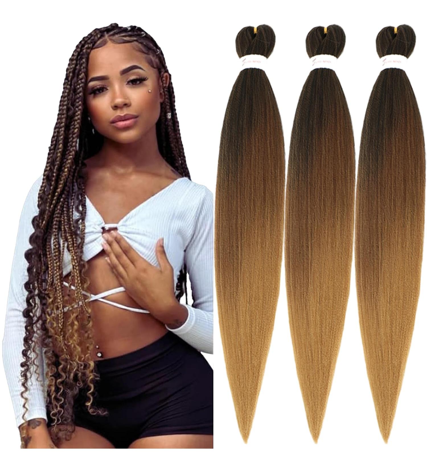 Xusuperb 30-Inch Ombre Braiding Hair Extensions - Pre-Stretched Kanekalon Soft Knotless Yaki Texture 3 Packs (T1B/30/27#) for Easy Braids - Buy Online on SooperMarket.com