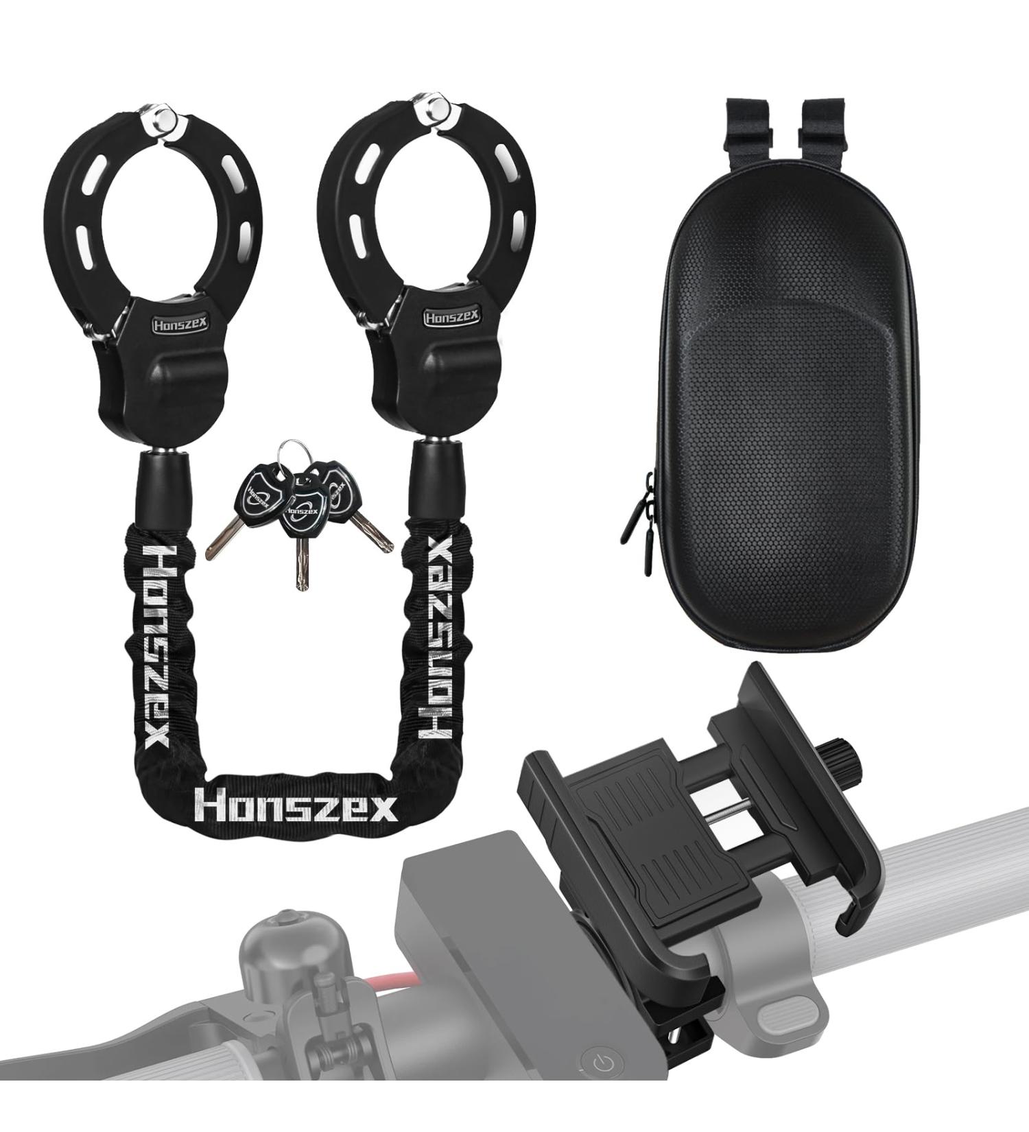 Honszex Castle for E-Scooter Handcuff Lock with Keys Waterproof Bag & Phone Holder | Electric Scooter & Bicycle Accessories - Buy Online on SooperMarket.com