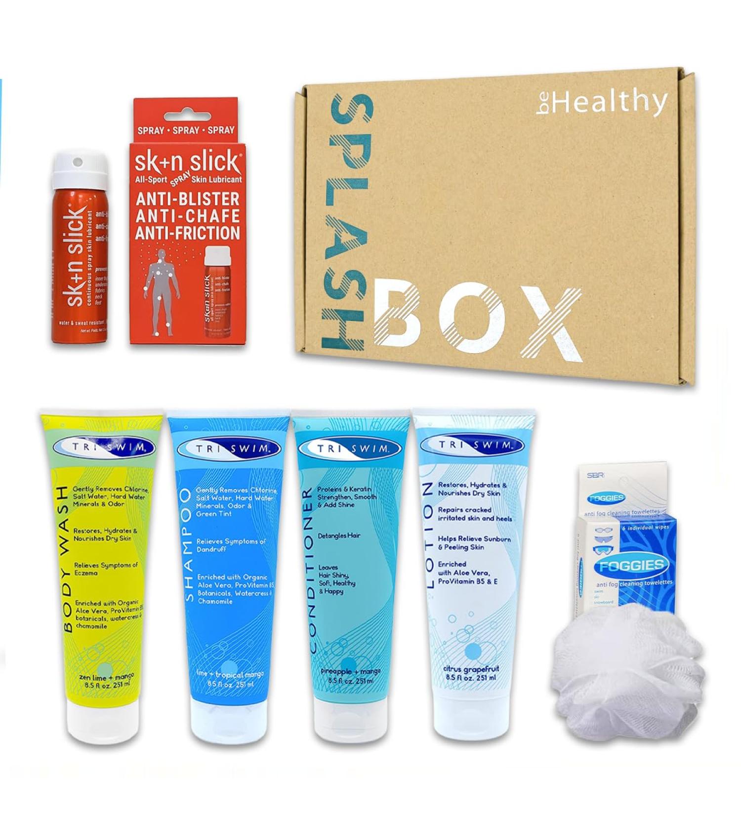 TRISWIM Serious Swimmers Splash Box - After Swim Body Wash Shampoo Conditioner Lotion & Anti-Chafe Spray | Ultimate Swim Care Set - Buy Online on SooperMarket.com