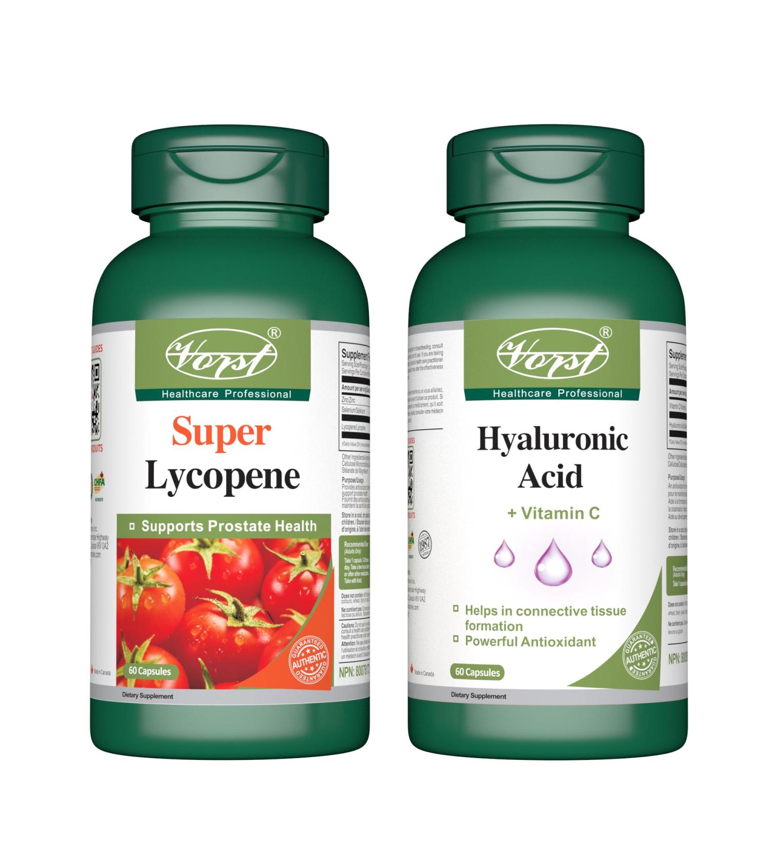 VORST Premium Lycopene 60 Capsules & Hyaluronic Acid with Vitamin C 60 Capsules (Combo Bundle 2 Bottles) - Buy Online on SooperMarket.com