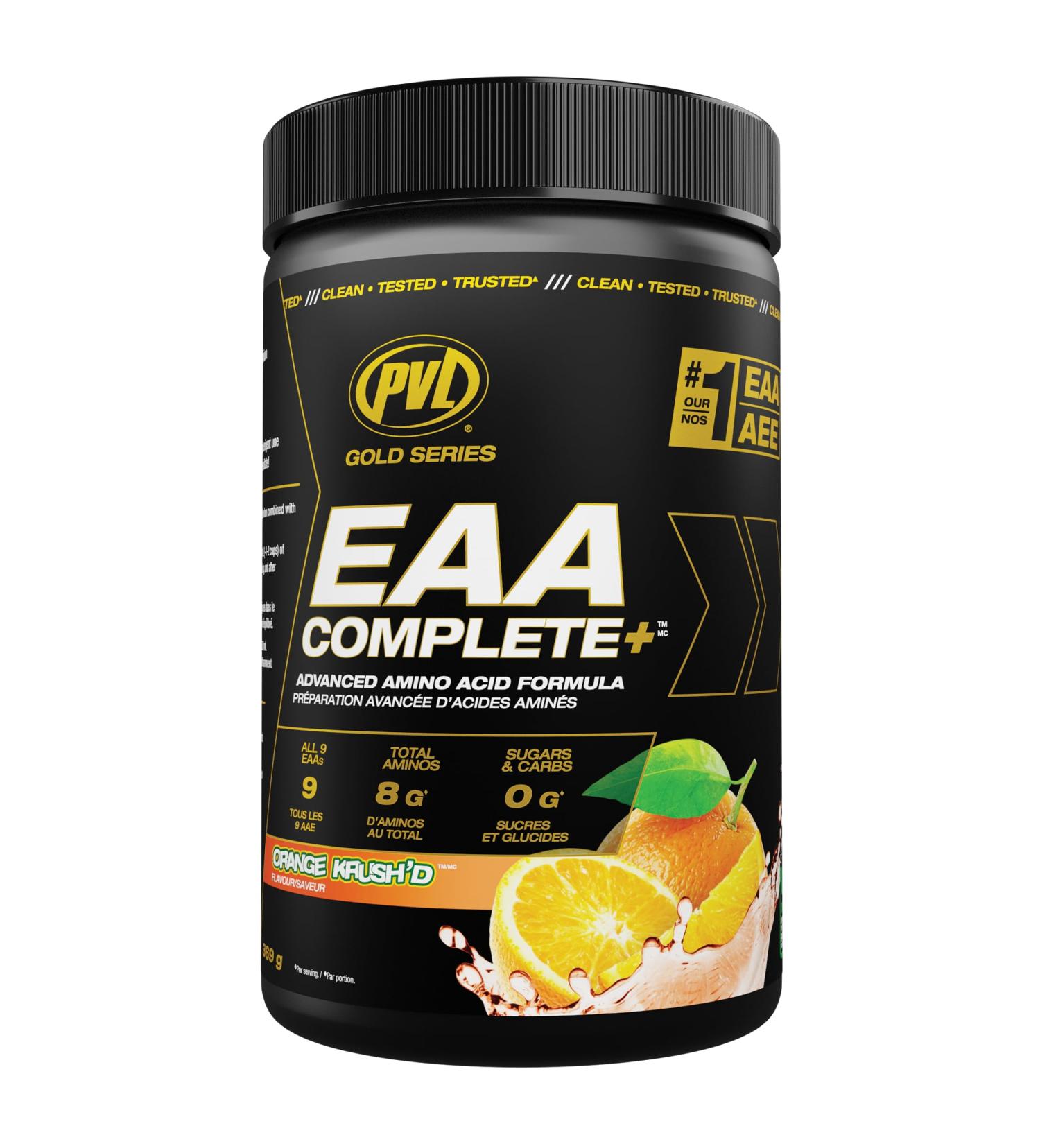 PVL EAA BCAA COMPLETE | Pre Intra or Post Workout EAA/BCAA with L-Arginine Amino Acid Supplement Keto Friendly 369 g (30 servings) Orange Krush'd - Buy Online on SooperMarket.com
