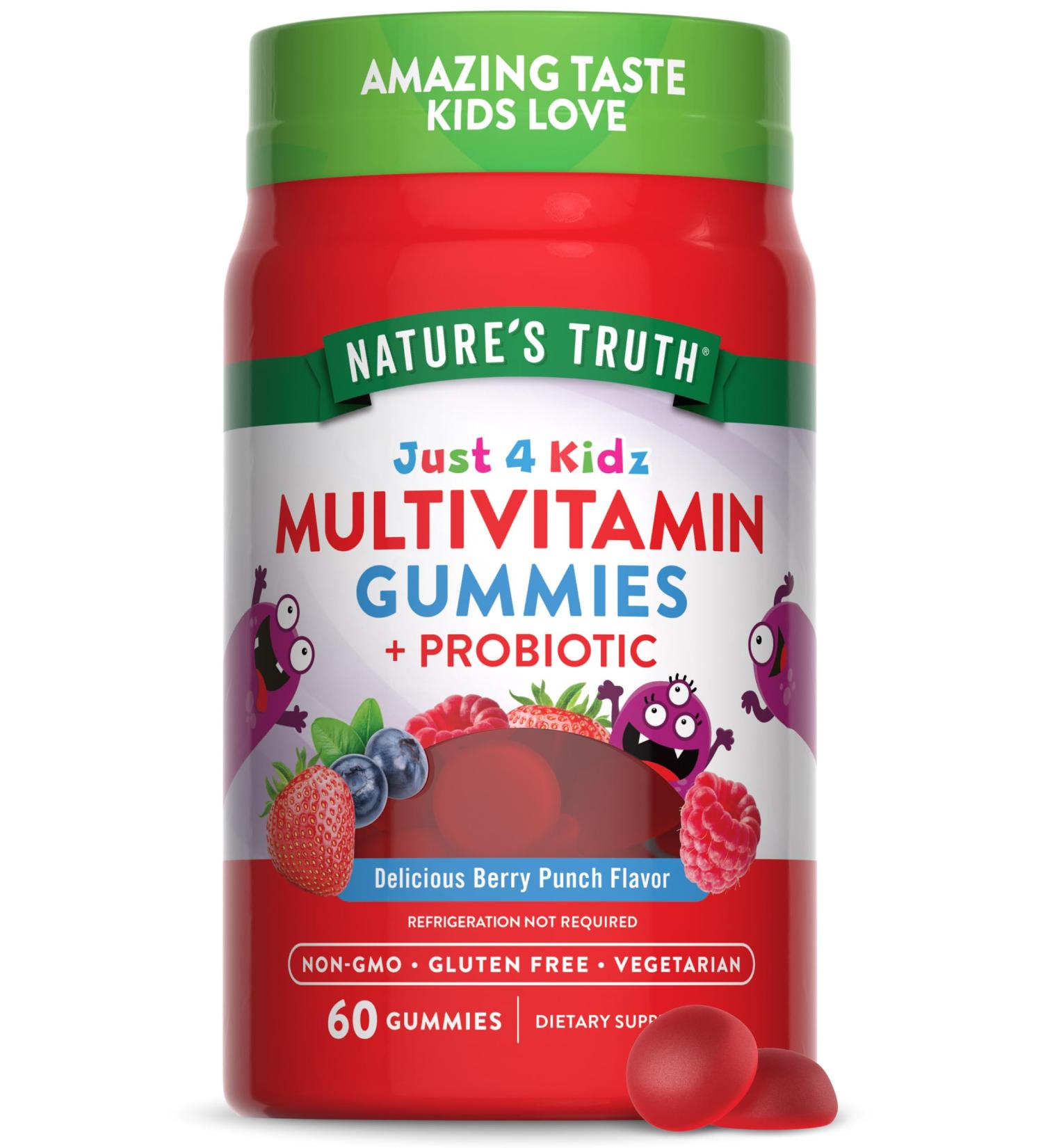 Nature's Truth Kids Multivitamin Gummies with Probiotics 60 Count Berry Punch Flavor | Vegetarian Non-GMO Gluten Free Supplement for Children's Health - Buy Online on SooperMarket.com