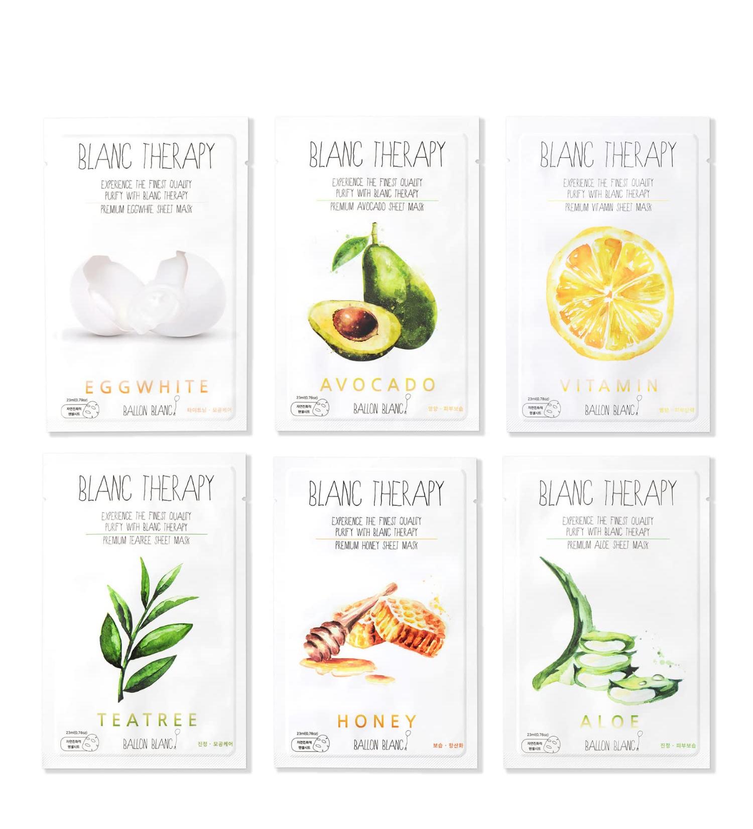 BALLONBLANC Relaxing Facial Mask Set - 6 Nutrient-Rich Sheet Masks with Aloe, Tea Tree & Avocado - Buy Online on SooperMarket.com