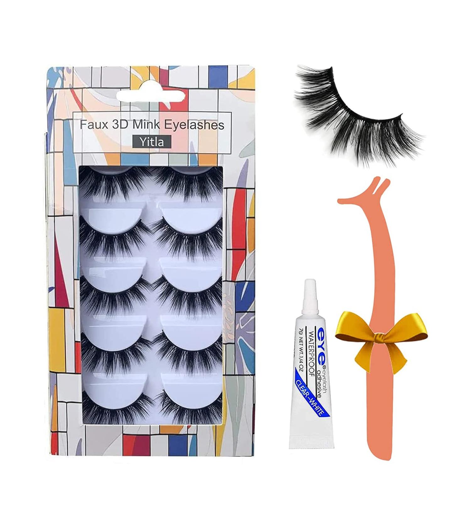False Eyelashes with Glue 5 Pairs 3D Faux Mink False Lashes Reusable Long Thick Eyelashes for Makeup Eyelashes Extension with glue and Eyelashes Clip - Buy Online on SooperMarket.com