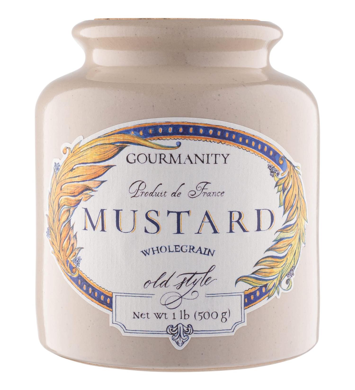 French Gourmanity 1lb Whole Grain Mustard: Coarse Ground Mustard de Meaux in Stone Jar - All-Natural Fancy Mustard - 1 Pound Pack - Buy Online on SooperMarket.com