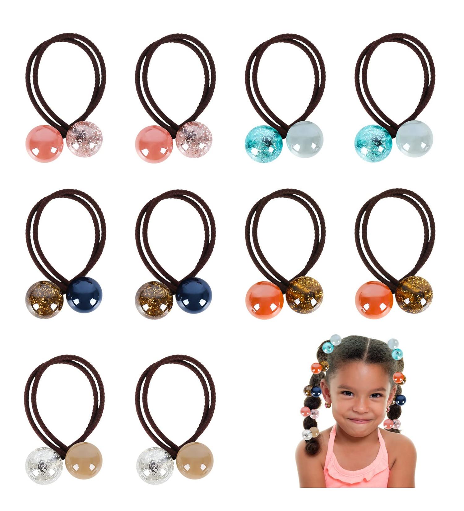 Whaline 10Pcs Colorful Double Balls Elastic Hair Ties - Cute Ponytail Holders for Girls & Women - Buy Online on SooperMarket.com