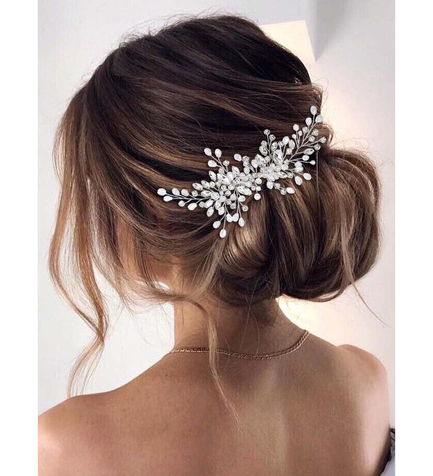 Catery Rhinestone Bridal Hair Comb - Silver Wedding Hair Piece for Women and Girls - Buy Online on SooperMarket.com