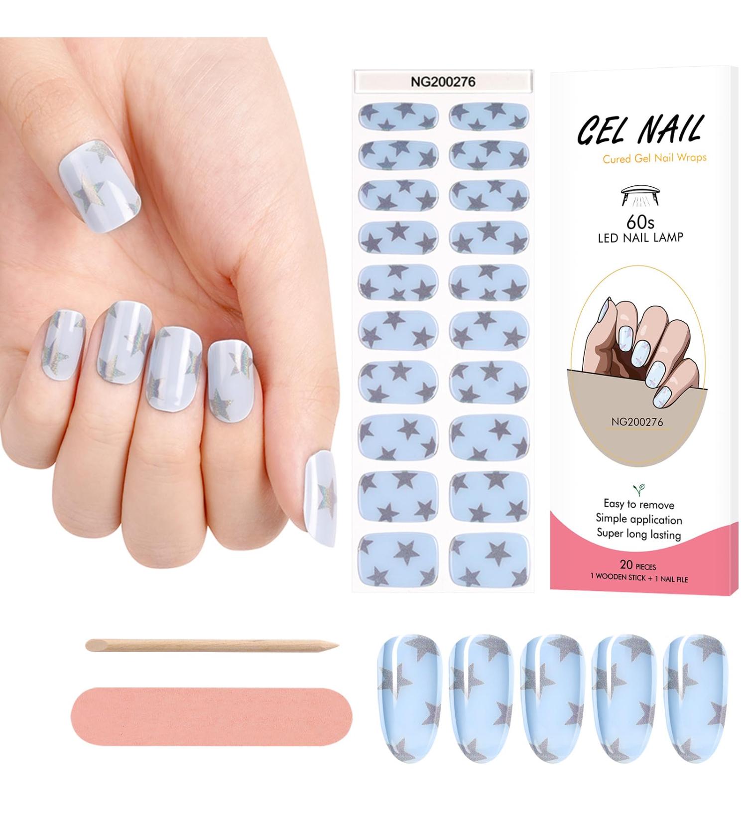 Kalolary 20PCS Nail Gel Polish Strips | Self-Adhesive Wraps with Nail File | UV/LED Lamp Required | Decals for Cured Gel Nails - Buy Online on SooperMarket.com