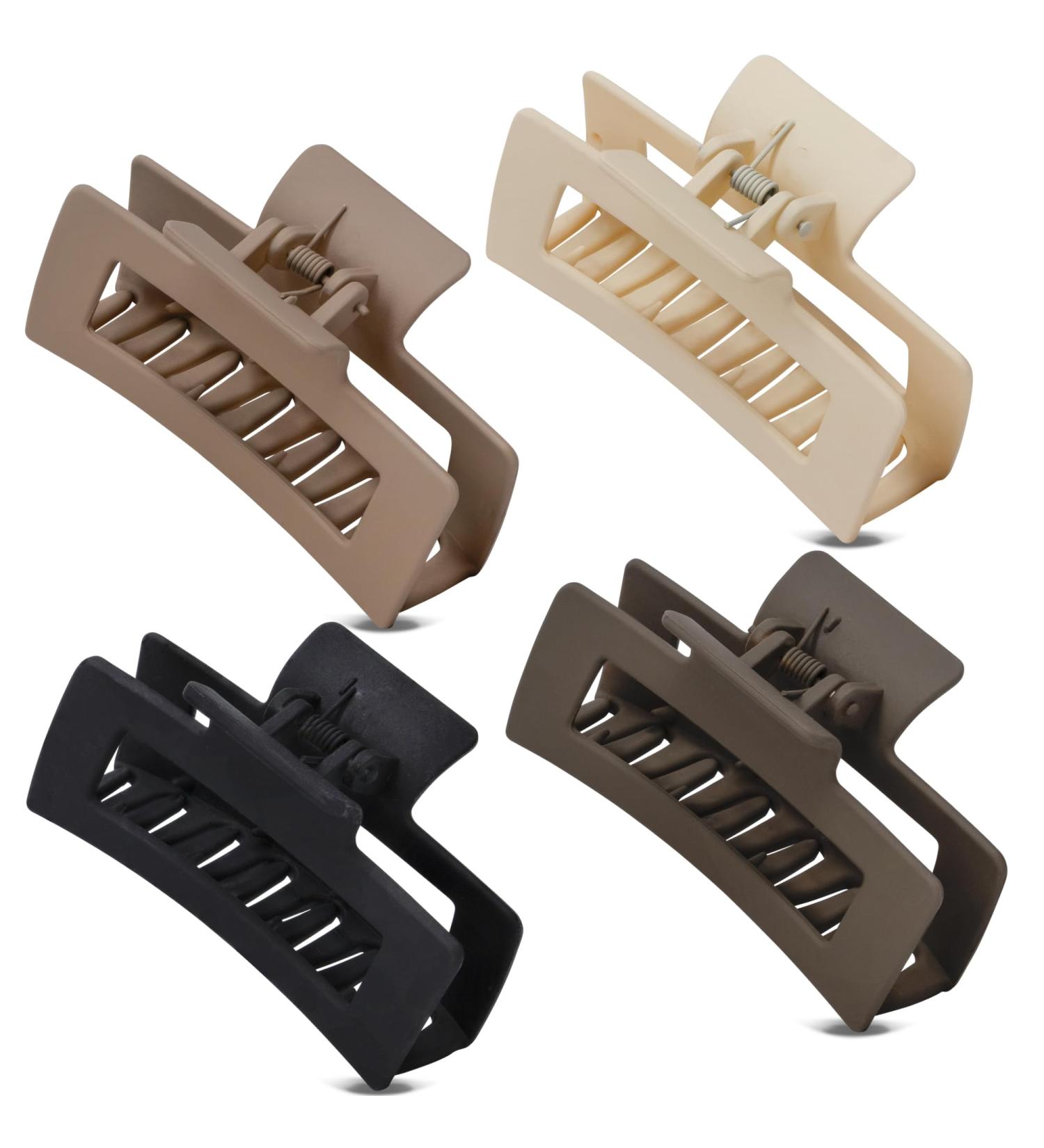 Set of Hair Claw Clips in Brown, Beige, Cream, and Black for Women, Girls, Unisex - Medium Size Rectangle Box Hair Clip - Buy Online on SooperMarket.com