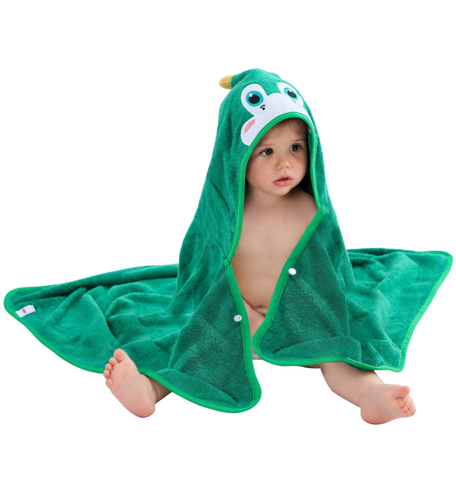 Bamboo Hooded Baby Bath Towel | Toddler Wearable Blanket | Dinosaur Bathrobe - Large Size 75x100cm - Buy Online on SooperMarket.com