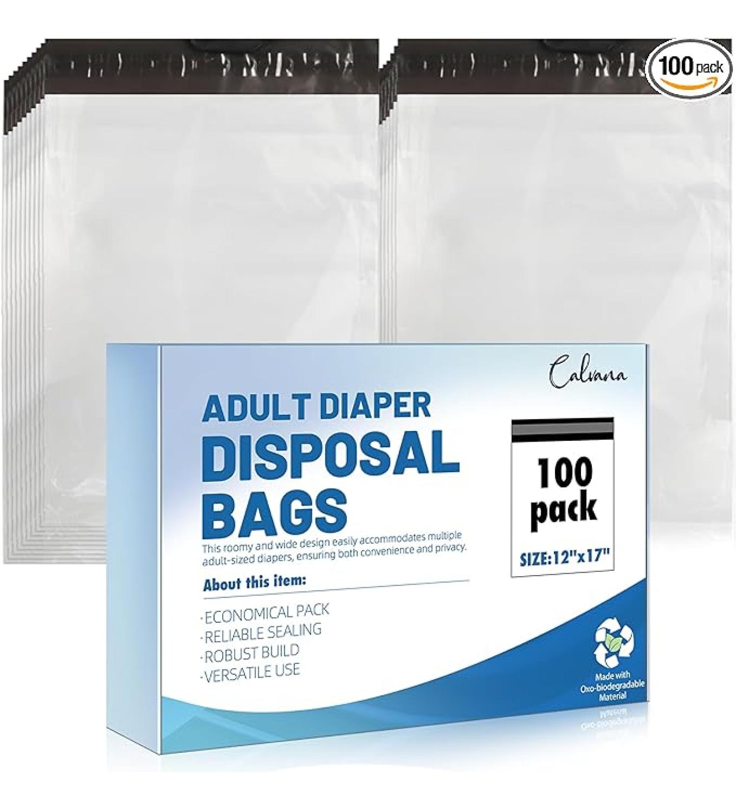 Calvana100 Pcs Extra Thick Adult Diaper Disposable Bags Odor Tight Sealing Disposal Bags Tear Resistance Adult Diaper Genie Extra Large Prevents Leakage Incontinence Disposal Bags (12 X 17 In) - Buy Online on SooperMarket.com