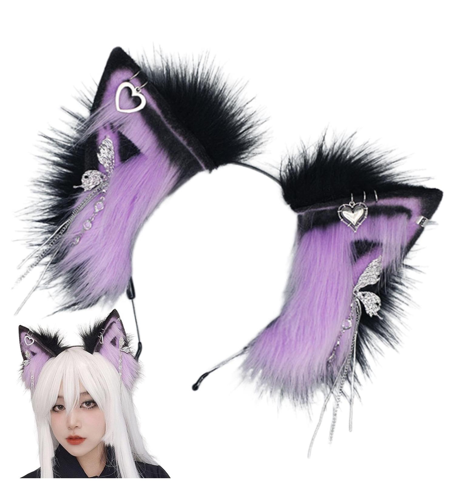 Wontool Animal Ears Headband - Cosplay Animal Ear Headband for Women Plush Cosplay Decoration for School Plays Theater Costumes Stage Shows and Dances Purple - Buy Online on SooperMarket.com