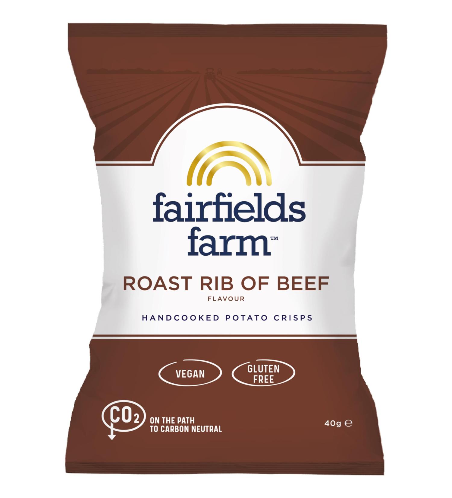 Fairfields Farm Crisps - Roast Rib of Beef Flavour Hand Cooked Potato Crisps 40g | Pack of 36