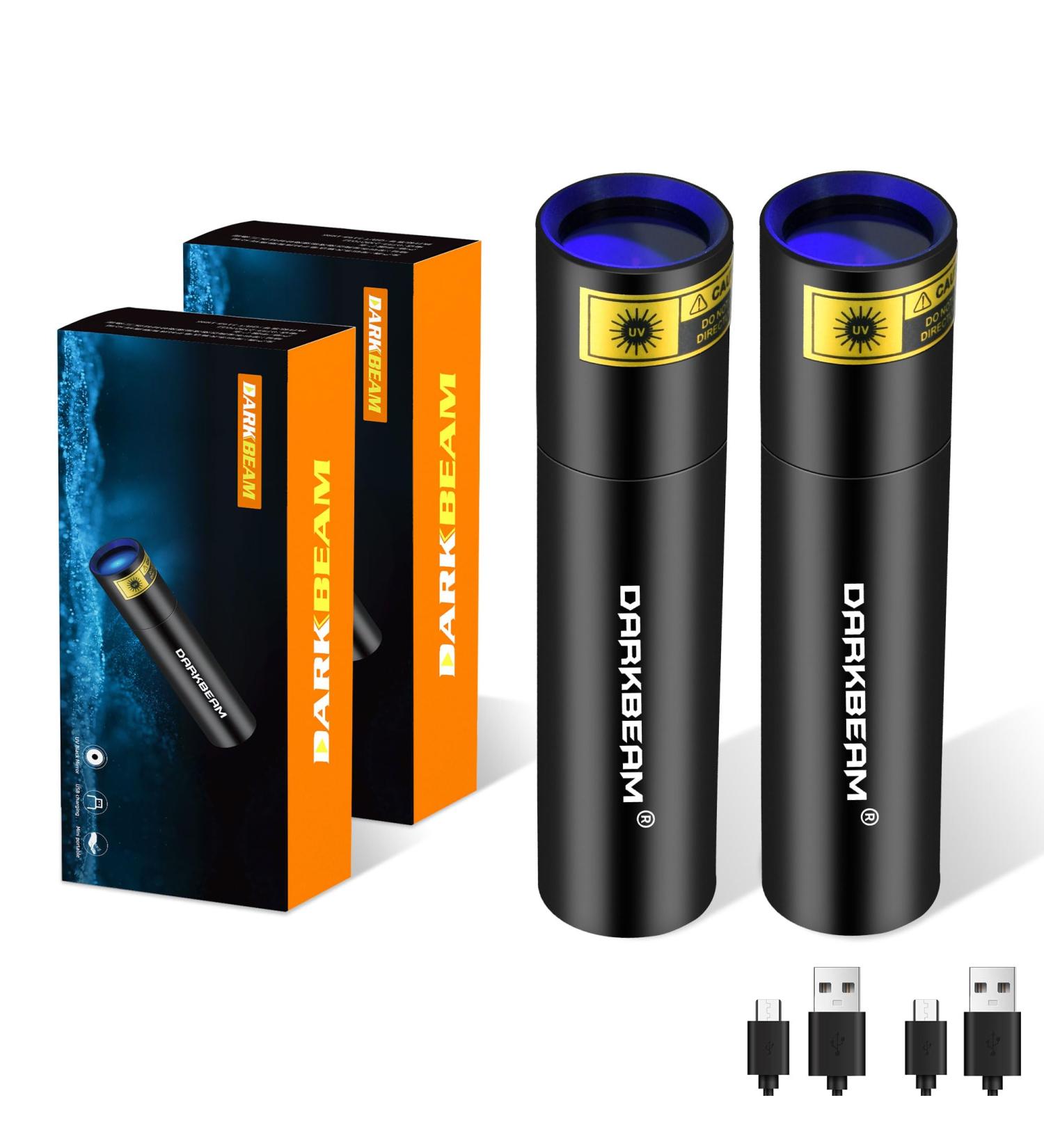 DARKBEAM UV Torch 365nm Black Light Wood's lamp USB Rechargeable Blacklight LED Ultraviolet Flashlight Mini Portable Detector for Pet Urine Fluorescent Resin Curing Leak Detection 2-Pack - Buy Online on SooperMarket.com
