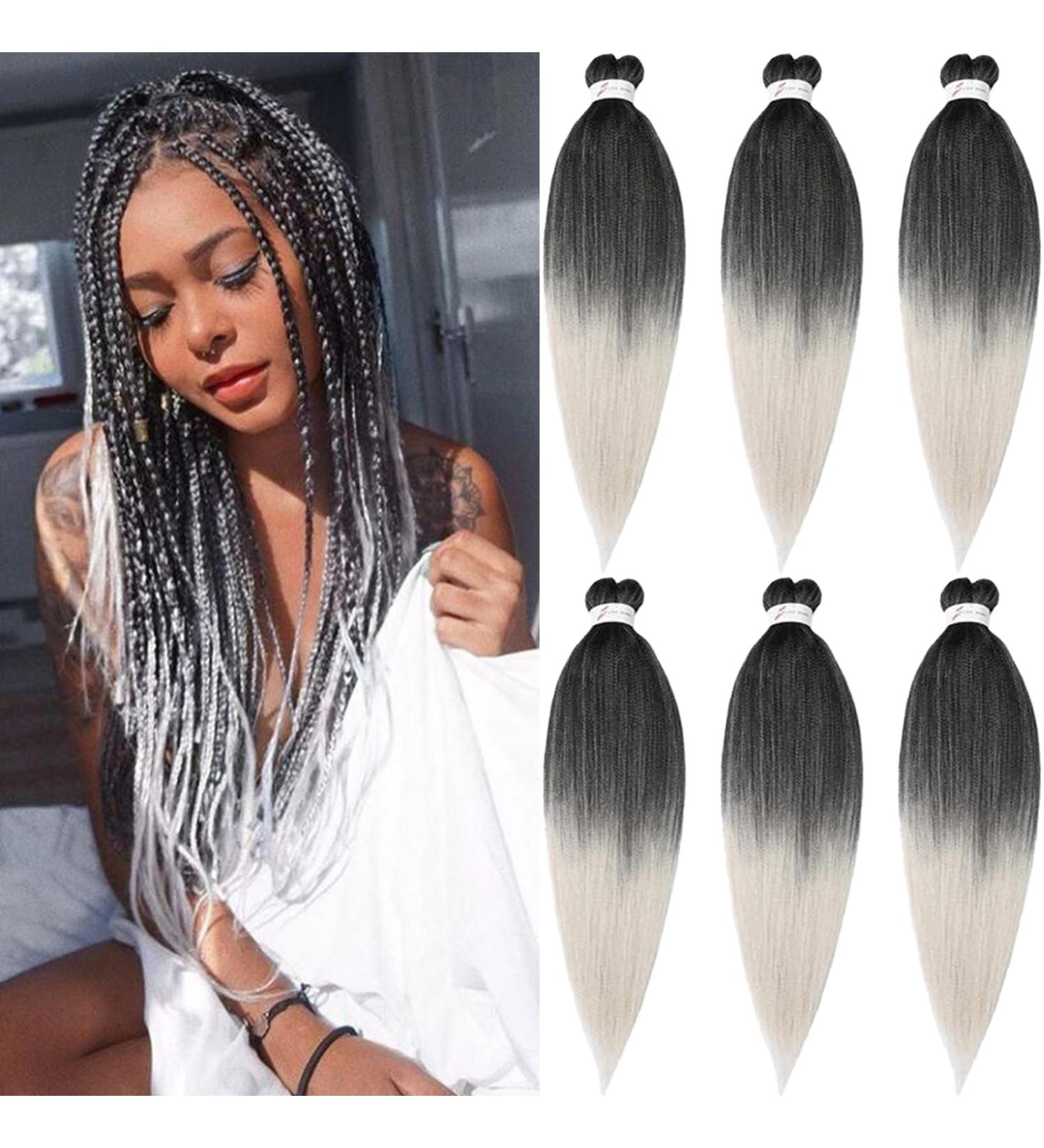 Xusuperb Ombre Silver Gray Pre-Stretched Braiding Hair - 20 Inch Soft Yaki Texture Extensions (6 Packs) | T1B/Gray# Kanekalon Hair for Stylish Braids - Buy Online on SooperMarket.com