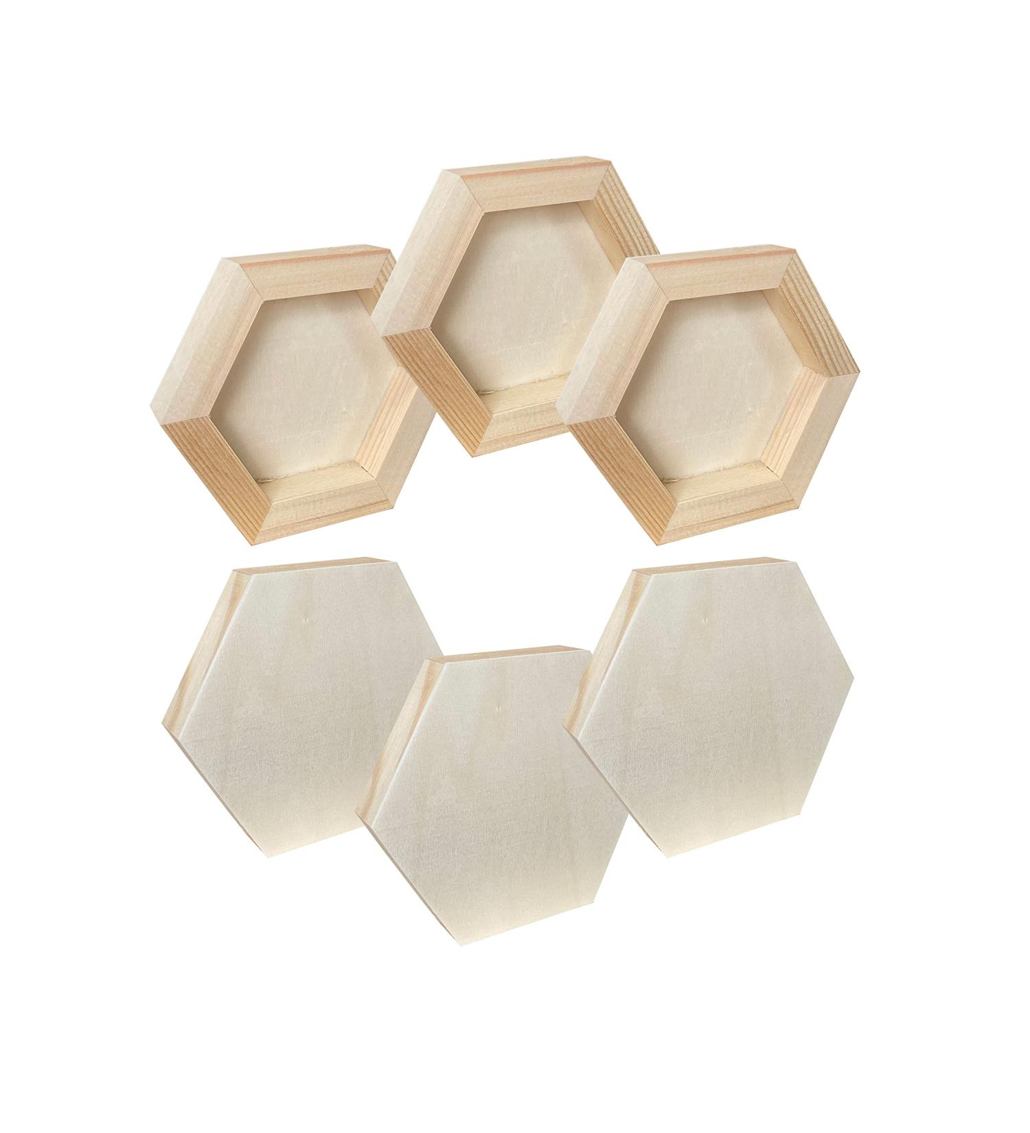 6 Pack 4x4.6 in Hexagon Unfinished Wood Canvas Boards for Painting and Crafts - Buy Online on SooperMarket.com
