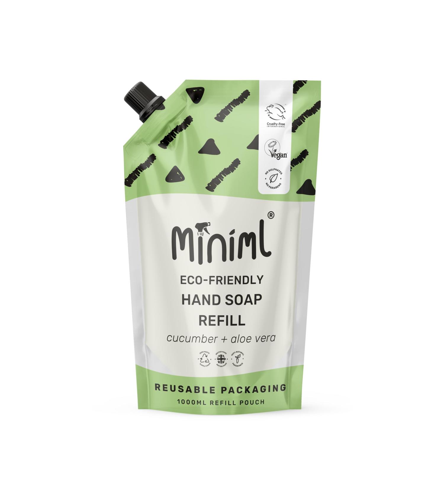 Miniml Hand Soap Wash Liquid 1L Refill - Cucumber & Aloe Vera Infused Eco Friendly Hand Washing Liquid Gel for Soft and Sensitive Skin Care - 100% Vegan & Cruelty Free - Buy Online on SooperMarket.com