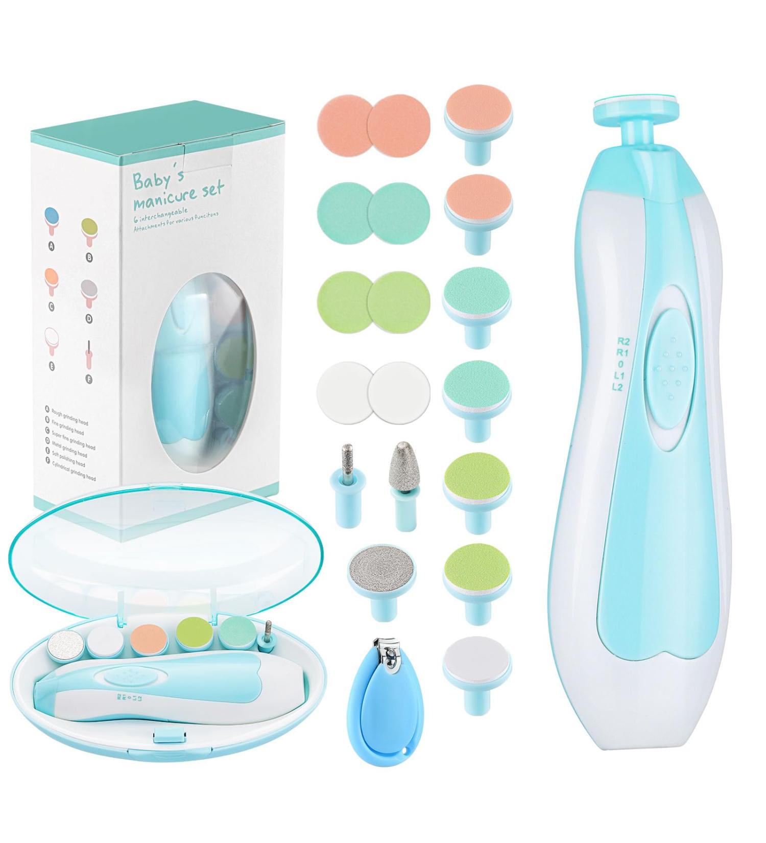 Zooawa Baby Nail Clipper 20 in 1 Electric Trimmer Kit for Newborns, Infants, Toddlers and Adults - Nail File with 12 Replacement Pads - Blue - Buy Online on SooperMarket.com