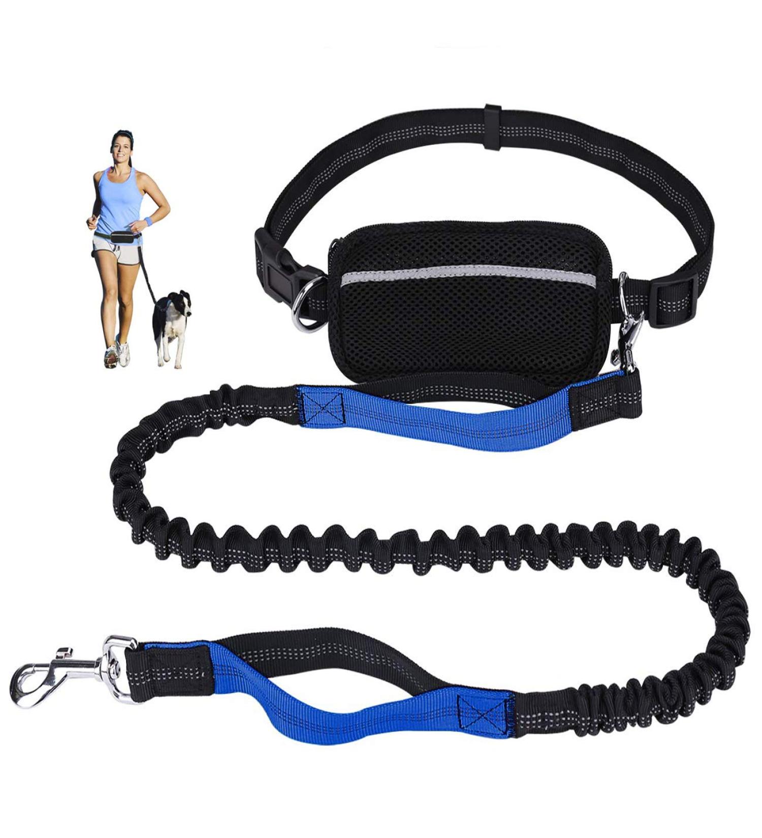 Premium Adjustable Dog Leash - Dual Grip Reflective Walking & Jogging Line with Feces Bag Dispenser for Large Dogs - Shock-Damping Design in Black/Blue - Buy Online on SooperMarket.com
