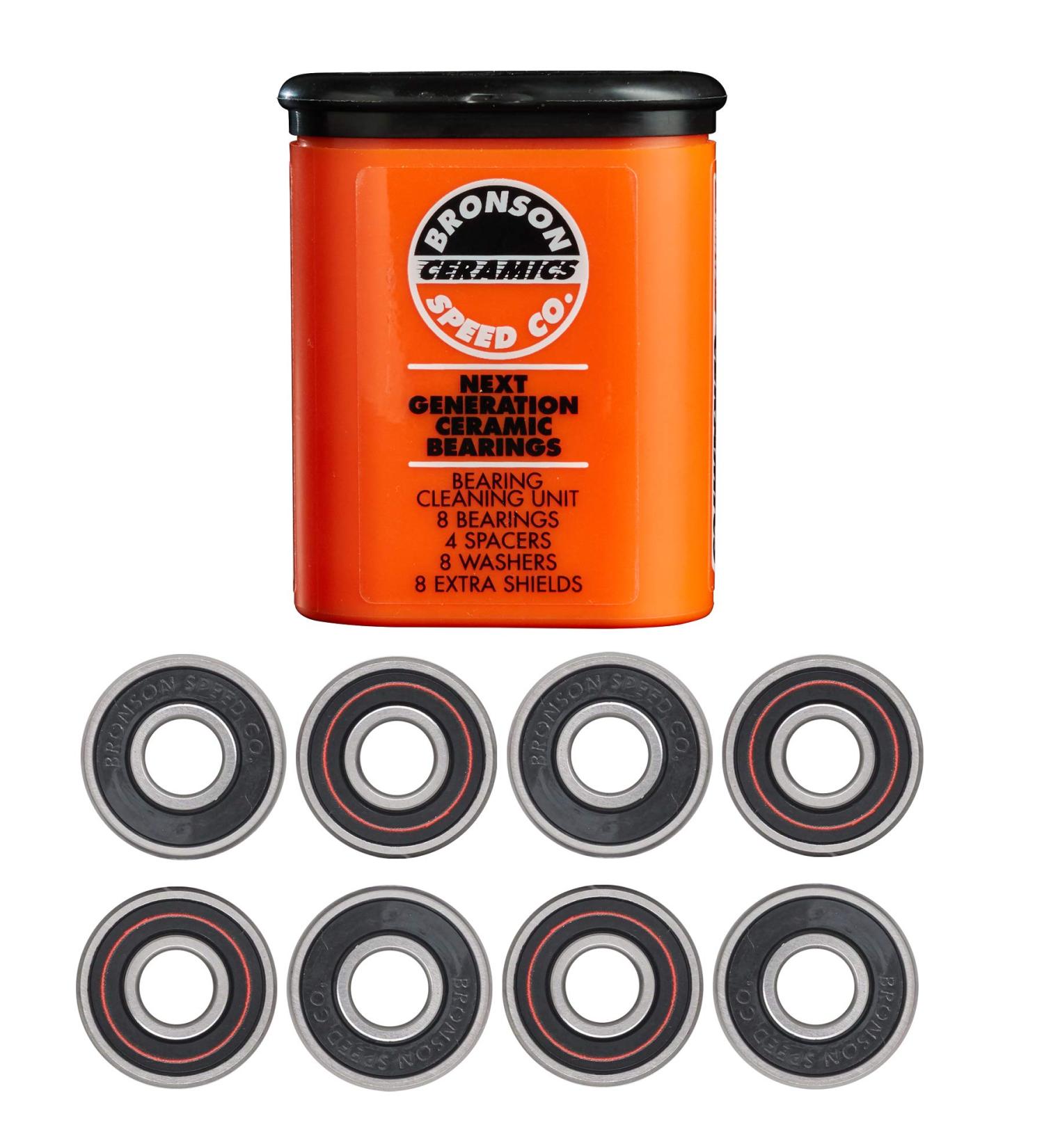 Bronson Speed Ceramic Skateboard Bearings Set with Cleaning Unit, Spacers, Washers, and Extra Shields - Buy Online on SooperMarket.com