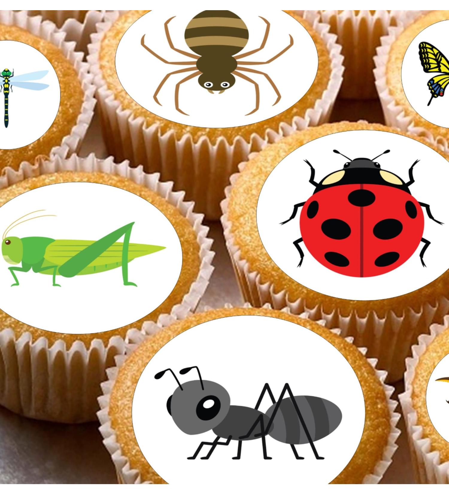 24 edible PRE CUT Insect insects bugs kids childrens party decoration cupcake toppers on wafer rice paper - Buy Online on SooperMarket.com