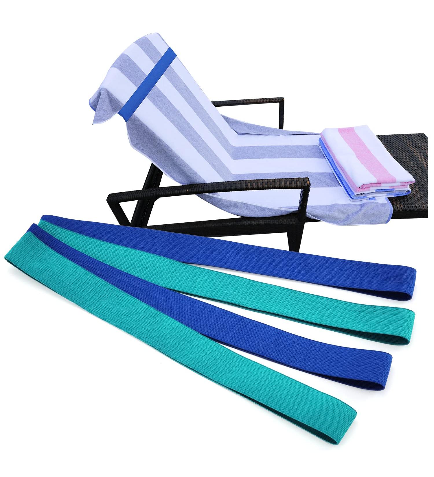 4 Pack Silicone Towel Bands for Beach, Pool, and Cruise Chairs - Blue/Turquoise - Buy Online on SooperMarket.com