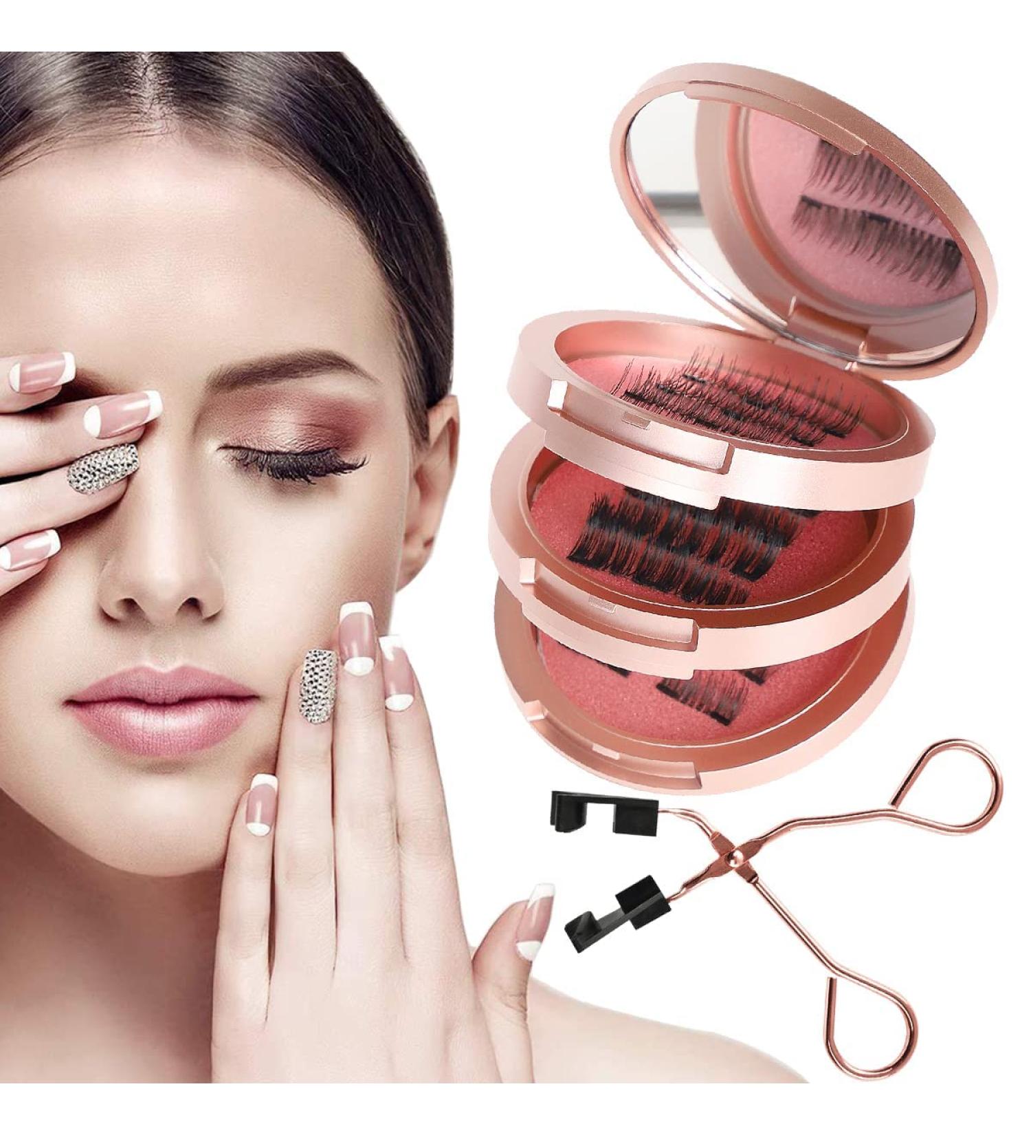 4 Pairs Magnetic Eyelashes - Reusable Natural Look False Lashes Set in Pink with Applicator - Buy Online on SooperMarket.com