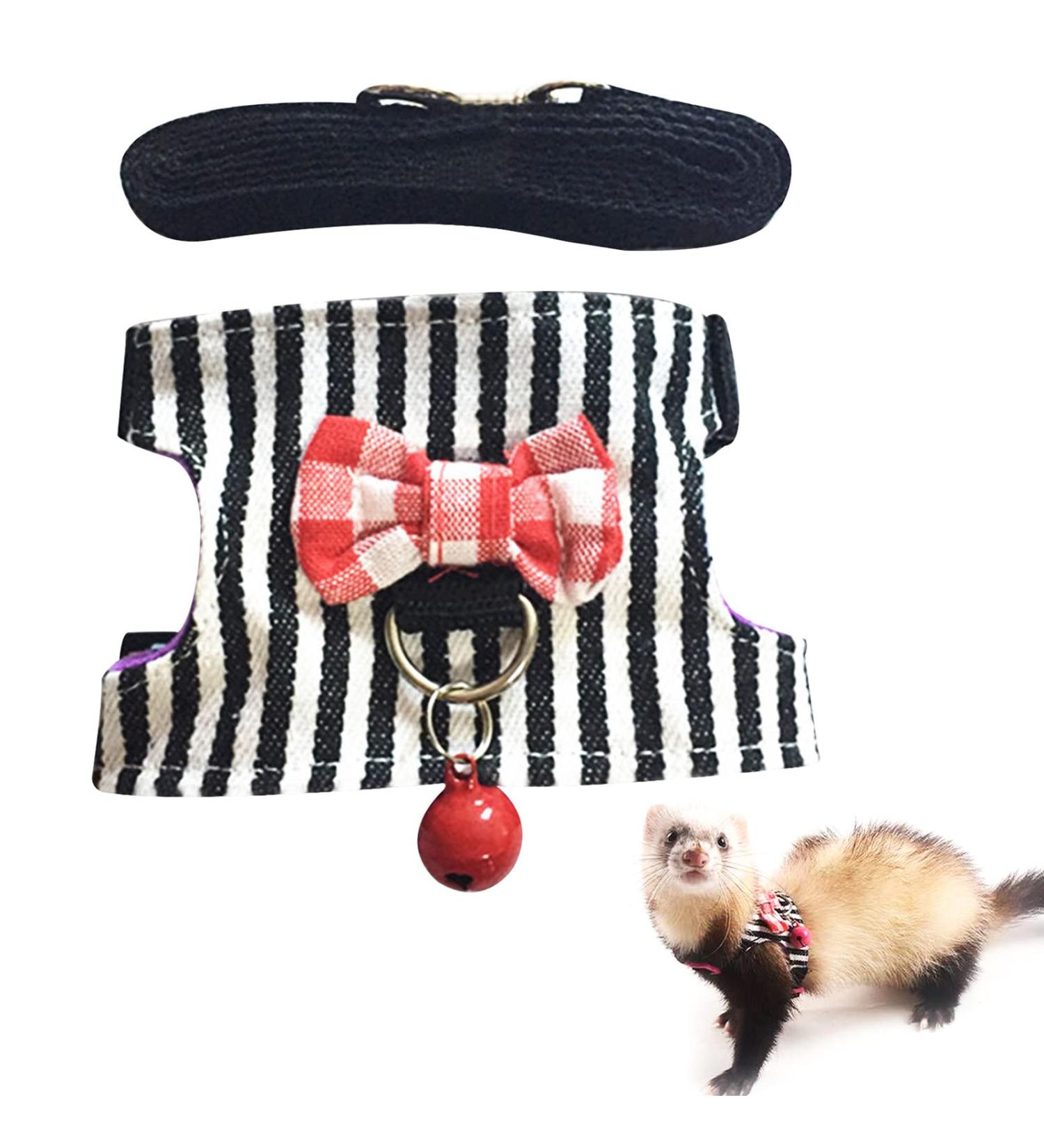 CHIPKART Small Pet Harness with Bowknot and Bell Decor No Pulling Comfort Vest Guinea Pig Harness and Leash Set for Ferret Rats Iguana Hamster(Black) - Buy Online on SooperMarket.com