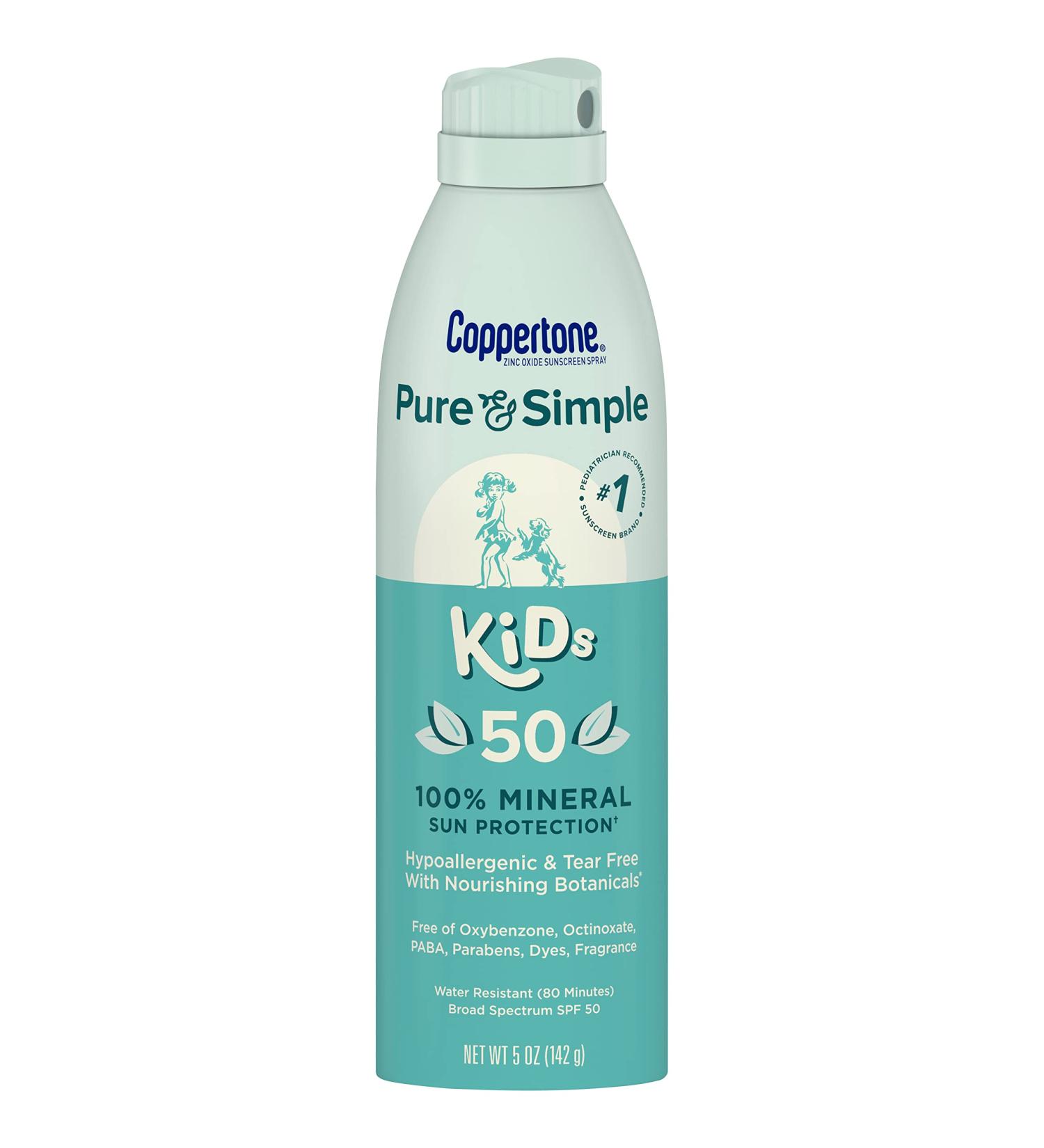 Coppertone Pure & Simple Kids SPF 50 Zinc Oxide Mineral Sunscreen Spray 5 Oz - Buy Online on SooperMarket.com