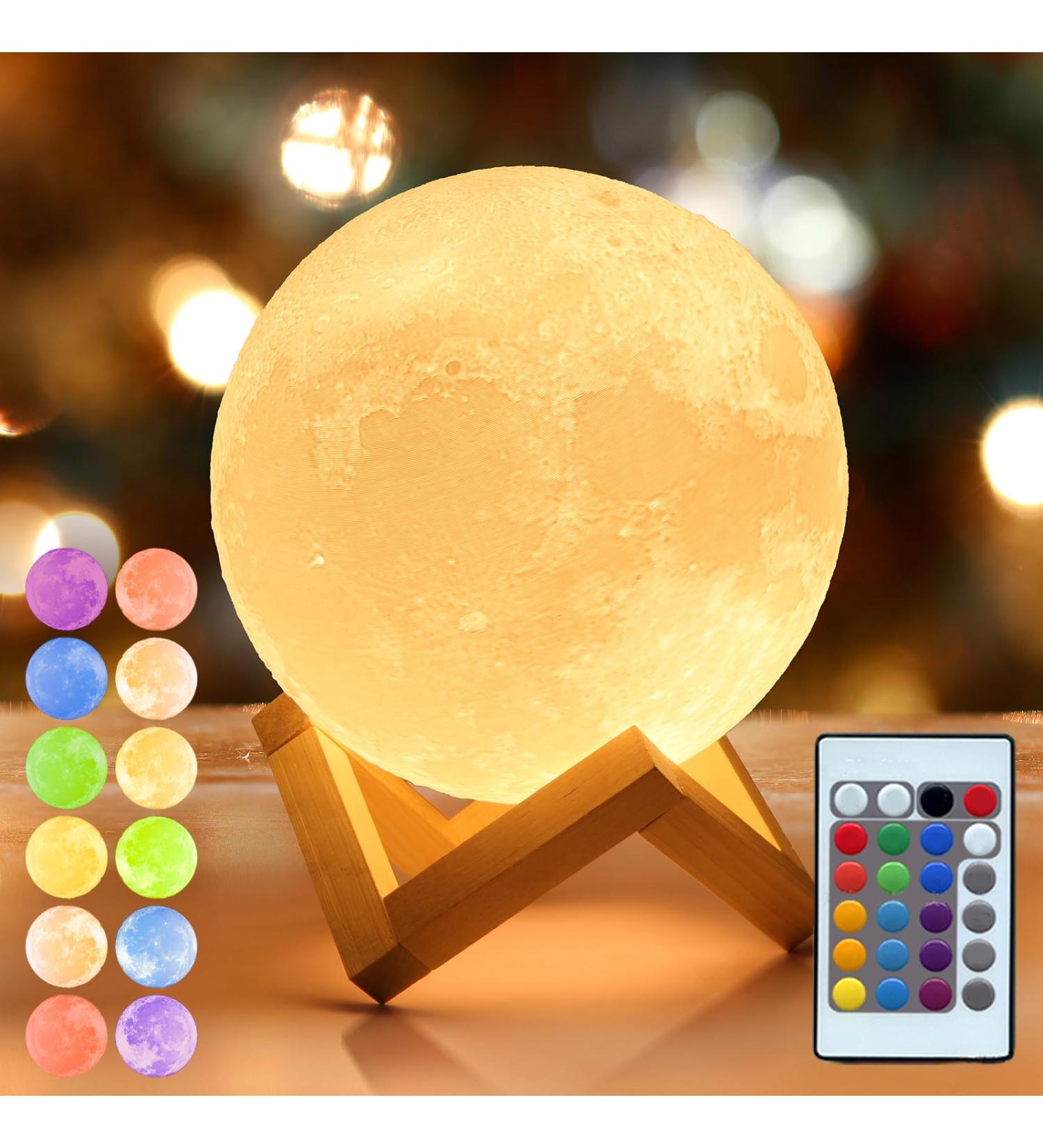 Mydethun 2024 LED 3D Moon Light - 16 Colors Wooden Base Remote Control USB Charging - Perfect Mother's Day Gift & Bedroom Lamp for Kids & Home D cor - Buy Online on SooperMarket.com