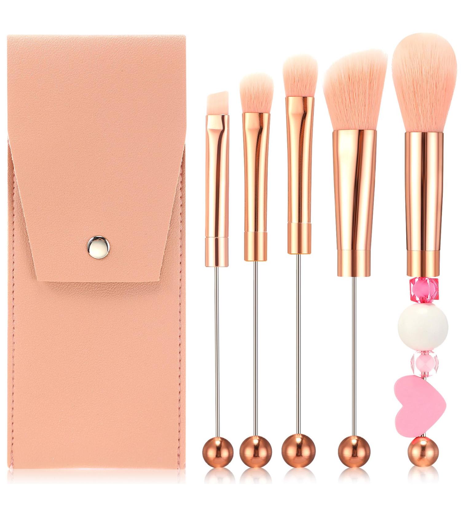 5 Piece Beadable Makeup Brush Kit - Metal Handle Cosmetic Brushes with Travel Bag - Perfect Gift for Weddings Bridal Showers & Parties - Buy Online on SooperMarket.com