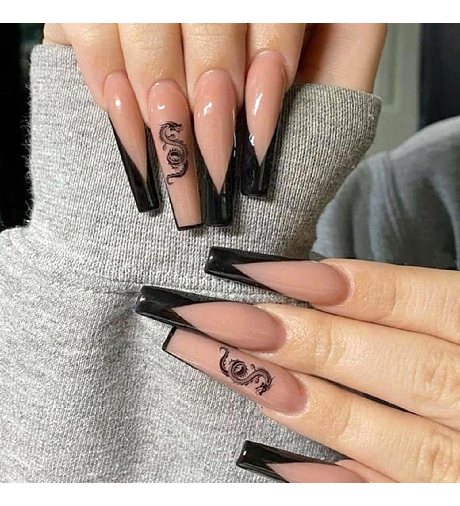 Luvadeyo 24Pcs Press on Nails - Medium Length Acrylic Ballet French Dragon Nails | Fast International Shipping - Buy Online on SooperMarket.com