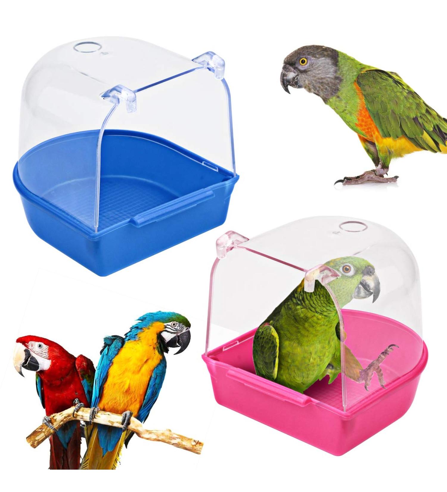 2 Pcs Parrot Bath Boxes - Small Bird Bath for Cage - Pet Birds Bathtub - Blue and Pink Canary Accessories - Buy Online on SooperMarket.com