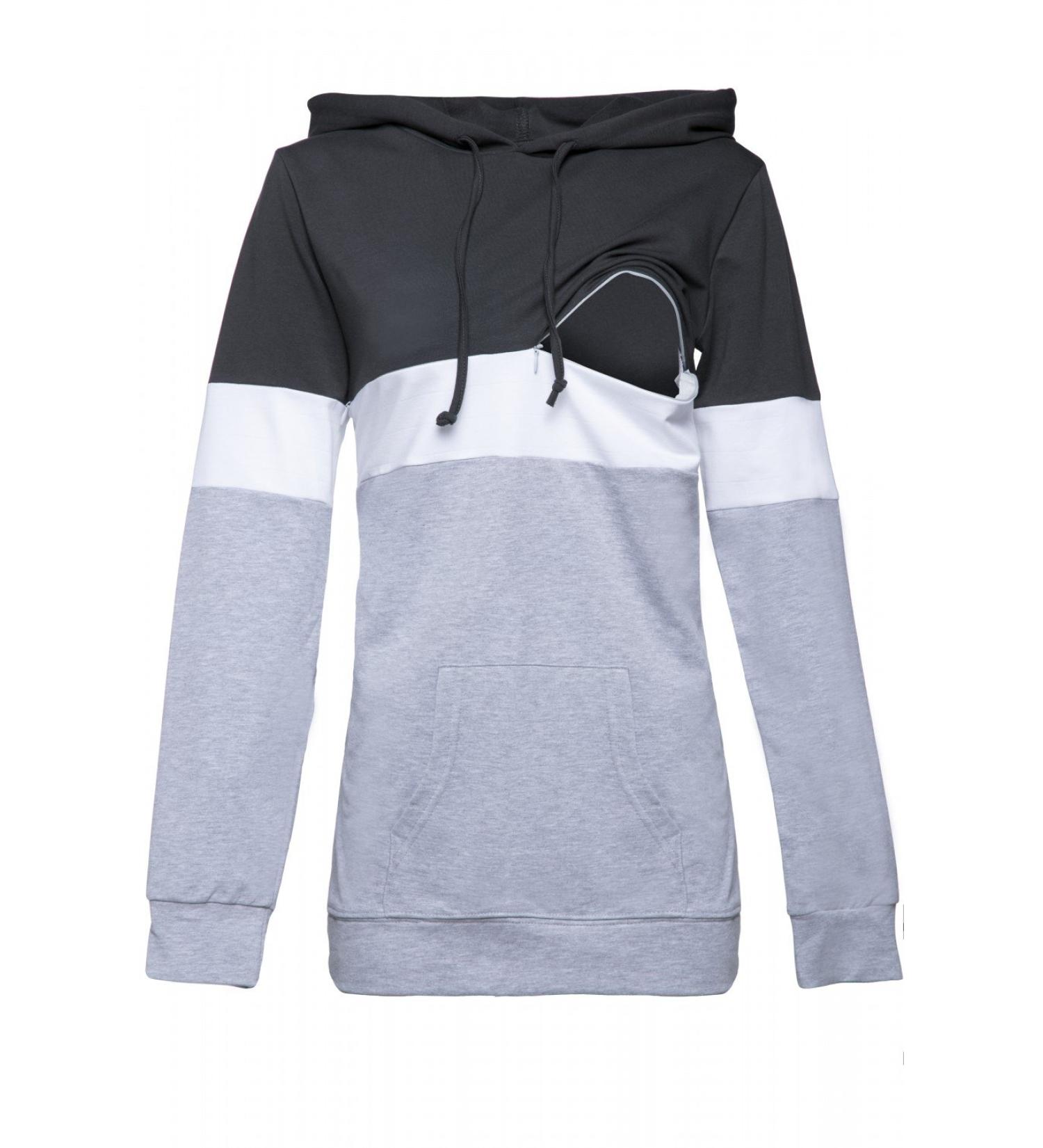 Happy Mama Women's Nursing Hoodie Breastfeeding Maternity 503p - Graphite/Off White/Light Grey - Buy Online on SooperMarket.com
