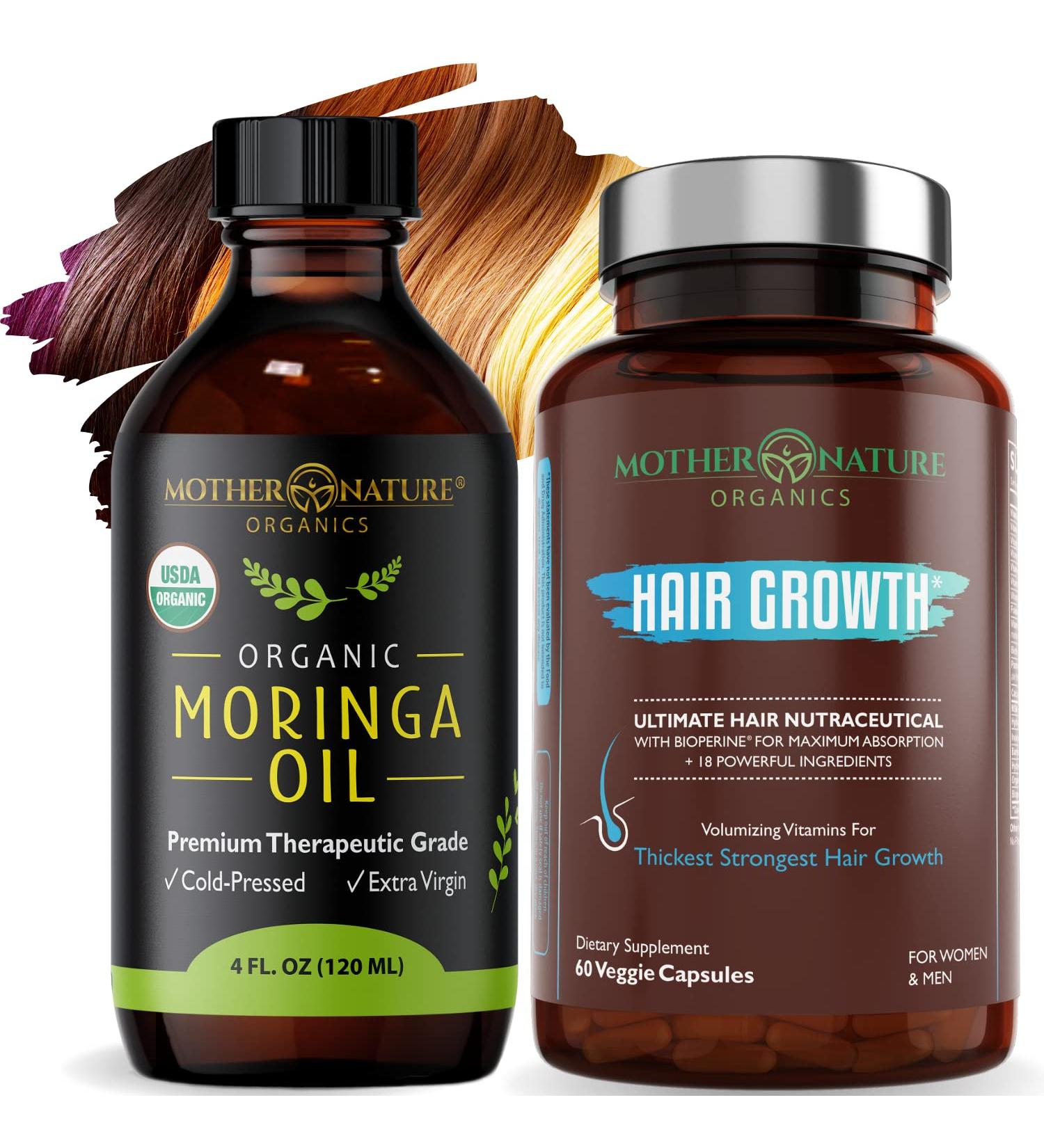 Nourish & Strengthen Hair from Inside Out with Moringa Oil & Capsules - Mother Nature Organics - Healthy Hair Growth - Buy Online on SooperMarket.com