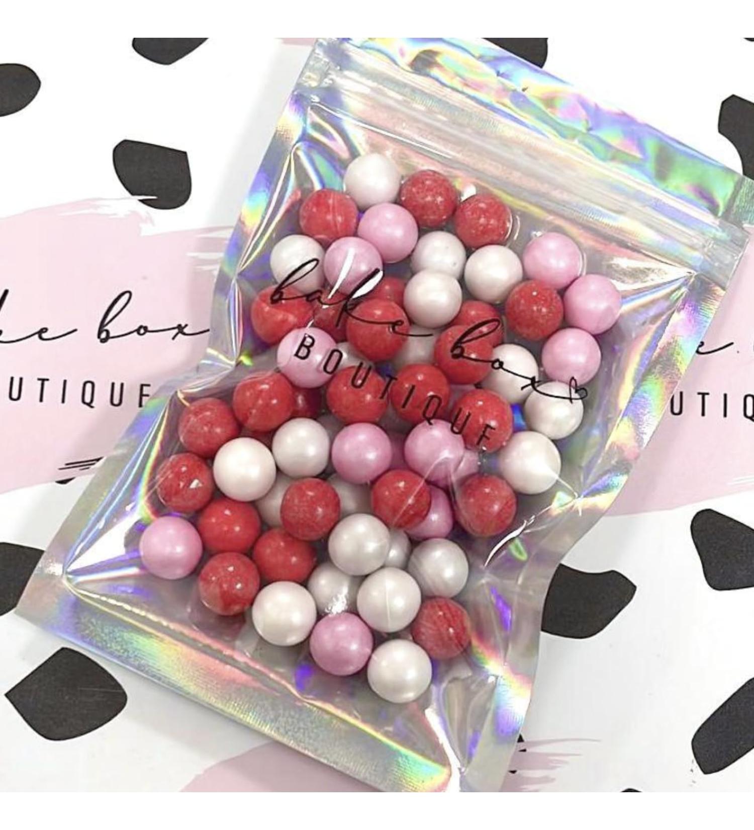 Valentines sprinkles chocolate balls for cakes cupcake edible toppers sprinkle mix blend red pink white pearls party decoration baking biscuits cake topper VALENTINES MIX CHOCOBALLS