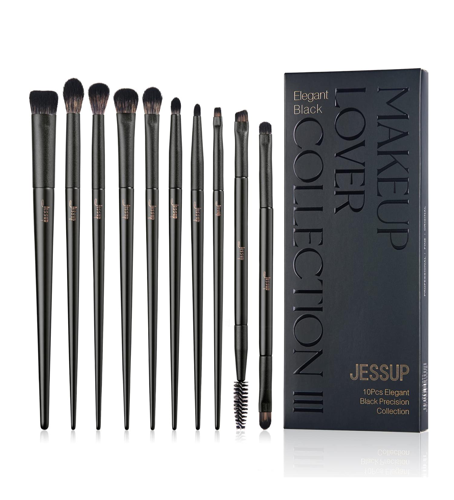 Jessup 10Pcs Eyeshadow Brush Set - Professional Eye Makeup Brushes for Blending, Liner, Crease & Brow - Elegant Black T337 - Buy Online on SooperMarket.com