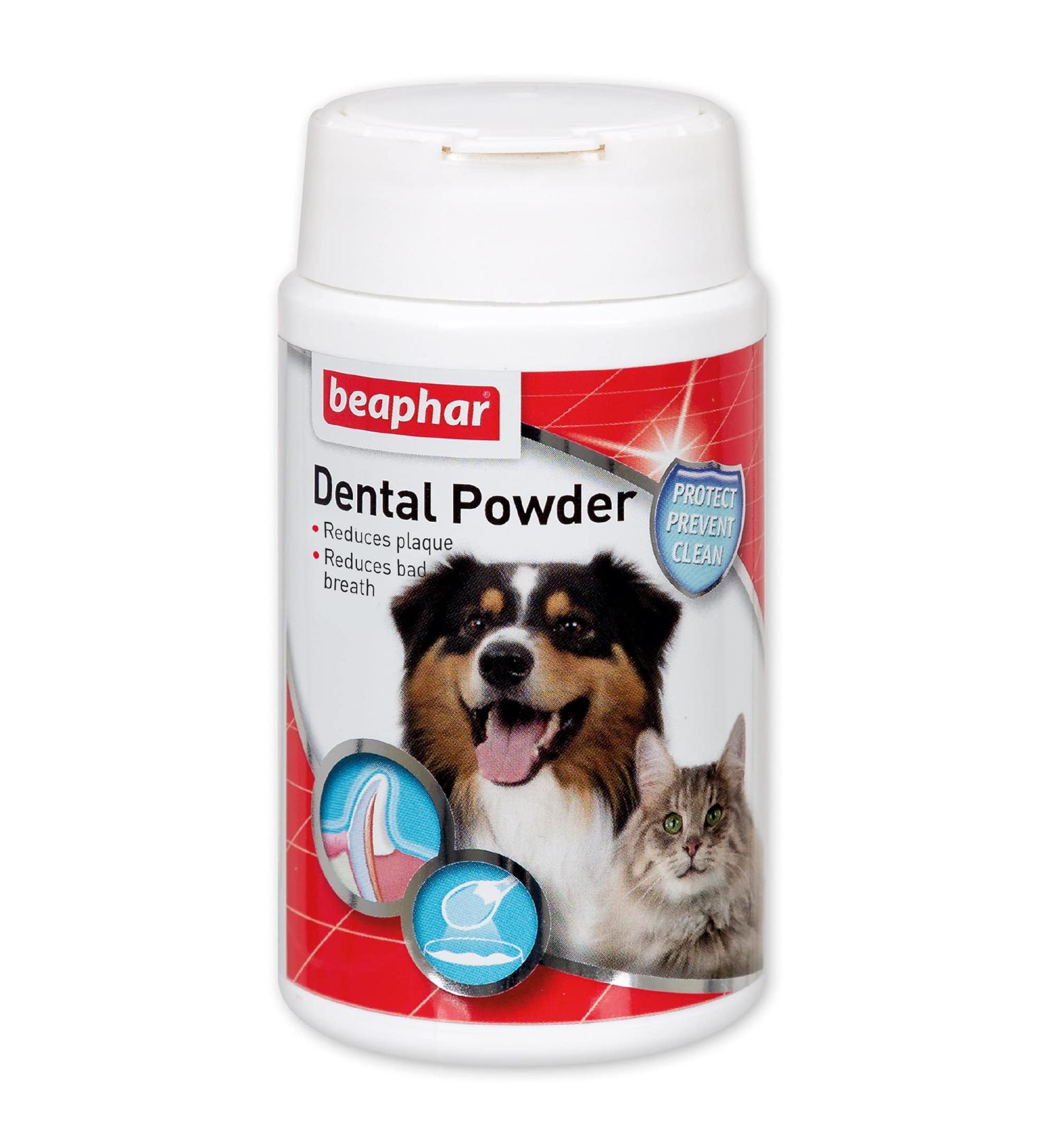 Beaphar Anti-Plaque Dental Powder for Dogs & Cats 75g Tub - Combats Plaque & Tartar, Prevents Bad Breath - Buy Online on SooperMarket.com