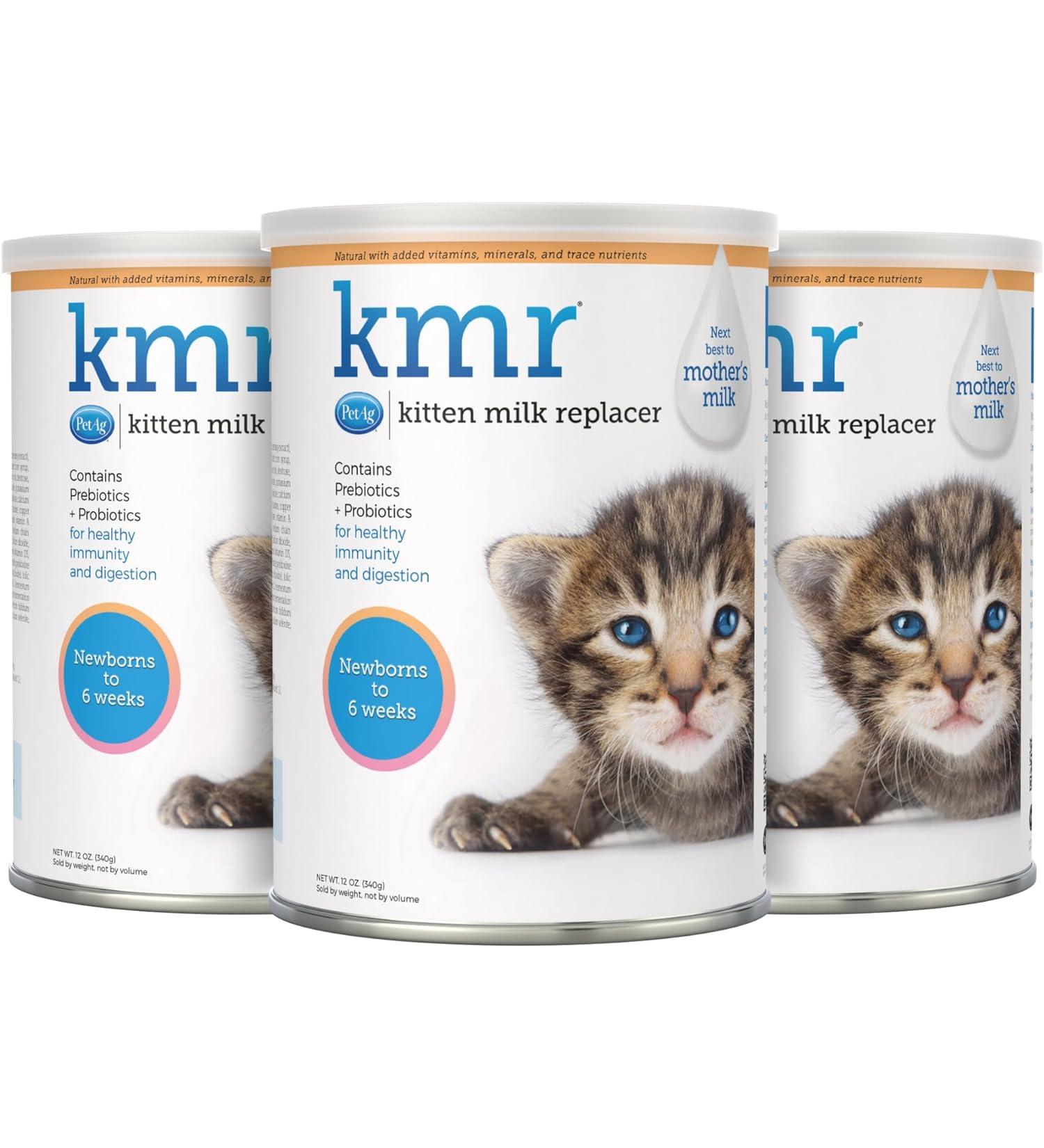 Pet-Ag KMR Kitten Milk Replacer Powder 12 oz Pack of 3 - Formula for Newborn Kittens - Easy to Digest & Enriched with Prebiotics, Probiotics, and Vitamins - Buy Online on SooperMarket.com