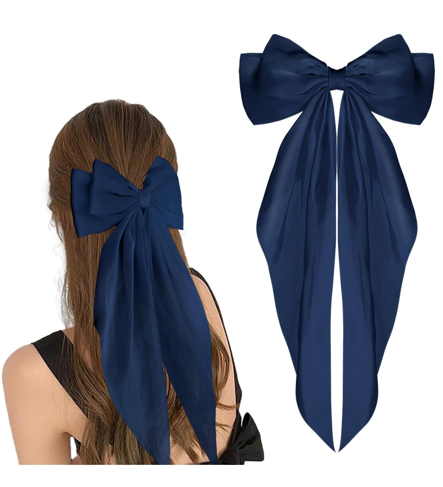 Buy Wllhyf Navy Blue Hair Clips - Big Bow Satin Hairpins & 90s Accessories for Women & Girls - Buy Online on SooperMarket.com