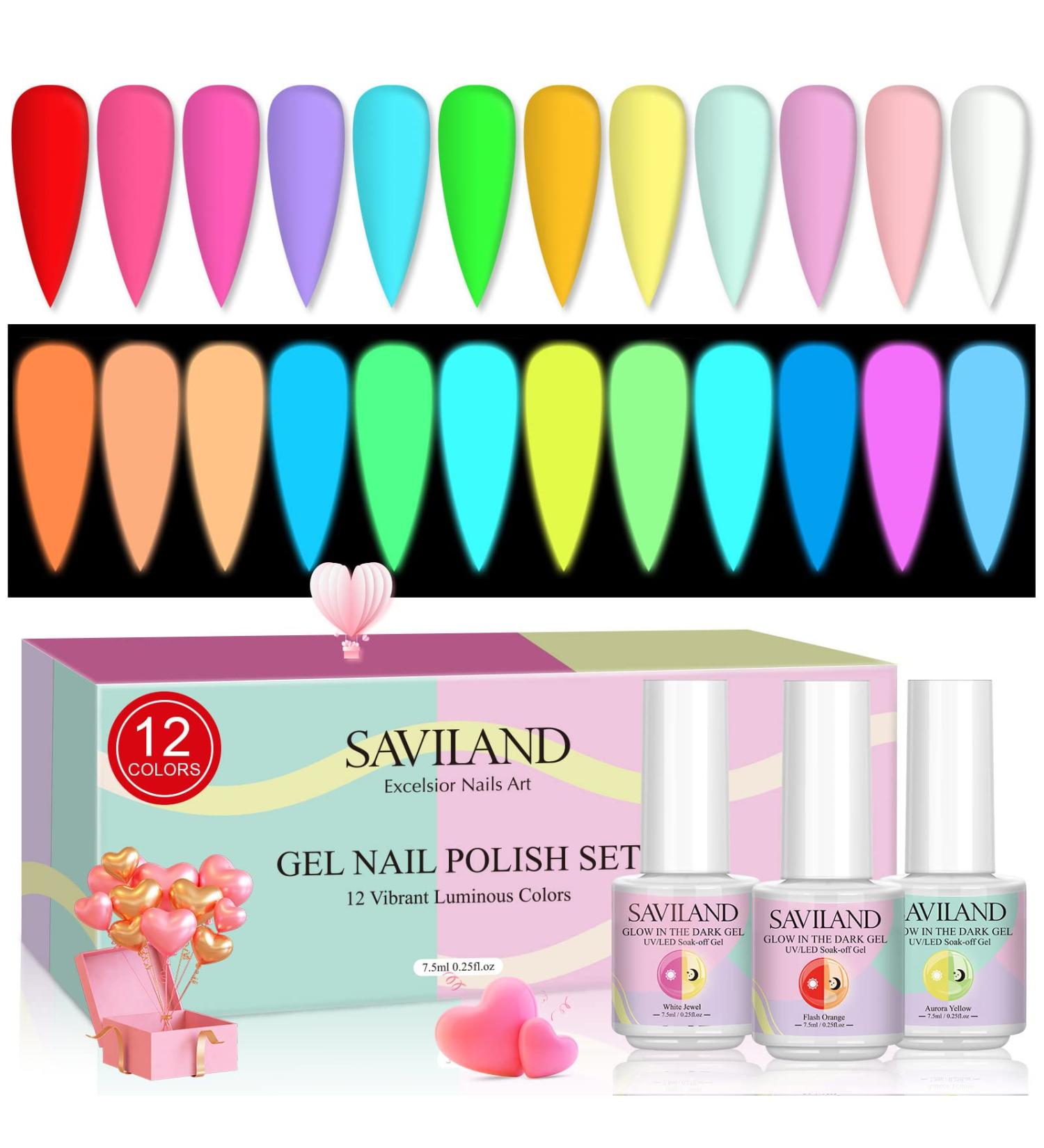 SAVILAND Glows in The Dark Gel Nail Polish Set - 12 Colors Neon Glow Nail Polish for DIY Nail Art - Valentines Day Gift - Buy Online on SooperMarket.com