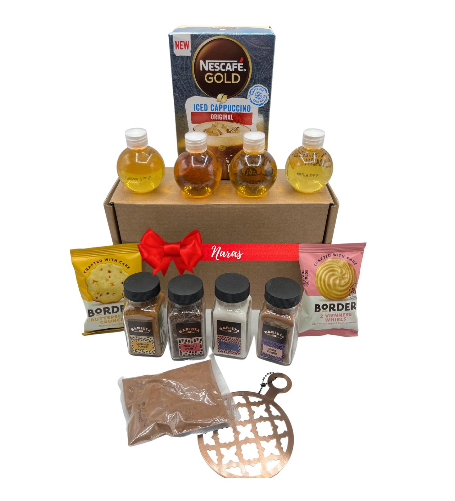 Iced Coffee Gift Set - 7x Nescafe Iced Latte Sachets Coffee Topper Coffee Syrup Border Coffee Biscuits - Gift for Coffee Lover Coffee Gifts for Men Christmas Gifts for Women Hampers for Women Original 18 Piece Set - Buy Online on SooperMarket.com