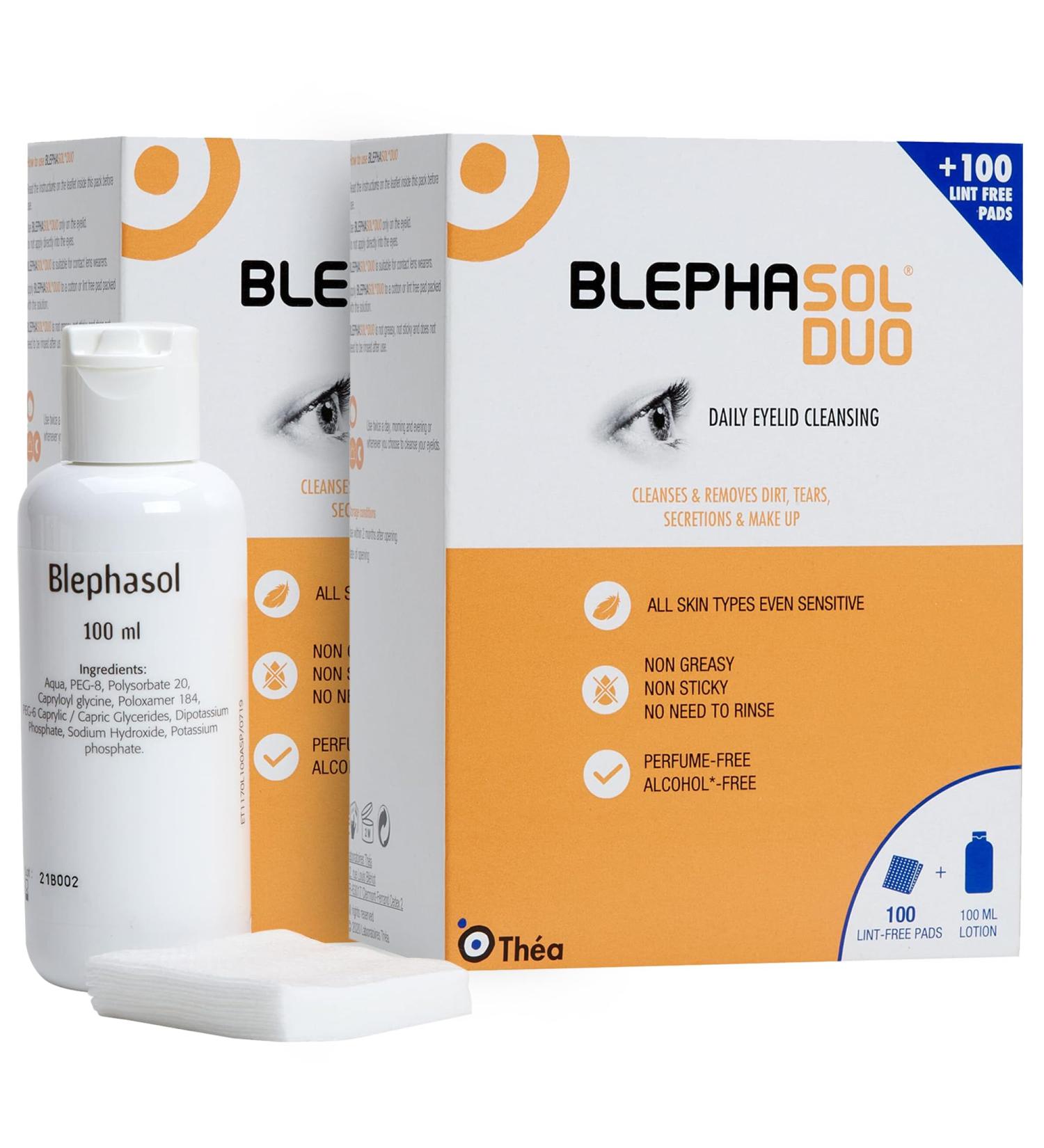 2 x Blephasol Duo 100 ml Micellar Eyelid Cleansing Lotion with 100 Lint-Free Pads | Effective and Gentle Cleansing for Make-Up Removal Inflamed and Sensitive Eyelids | Soap & Alcohol-Free - Buy Online on SooperMarket.com