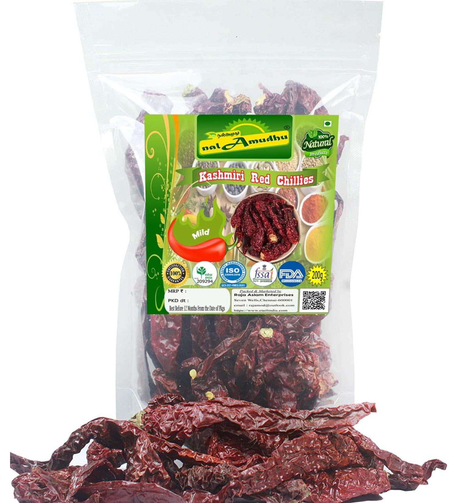 Dried Kashmiri Chilli | Red Chilli Whole | Kaddi Byadgi Chilli | Kashmiri Chillies-200gm - Buy Online on SooperMarket.com