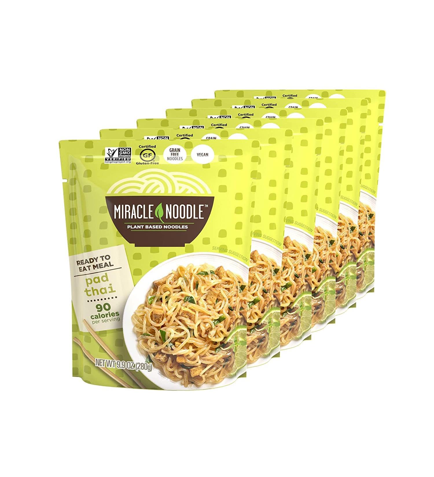 Miracle Noodle Pad Thai Noodles - Plant Based Vegan Shirataki Noodles - Gluten Free Paleo Friendly - Non-GMO Asian Noodles - 10 Oz (6-Pack) - Buy Online on SooperMarket.com