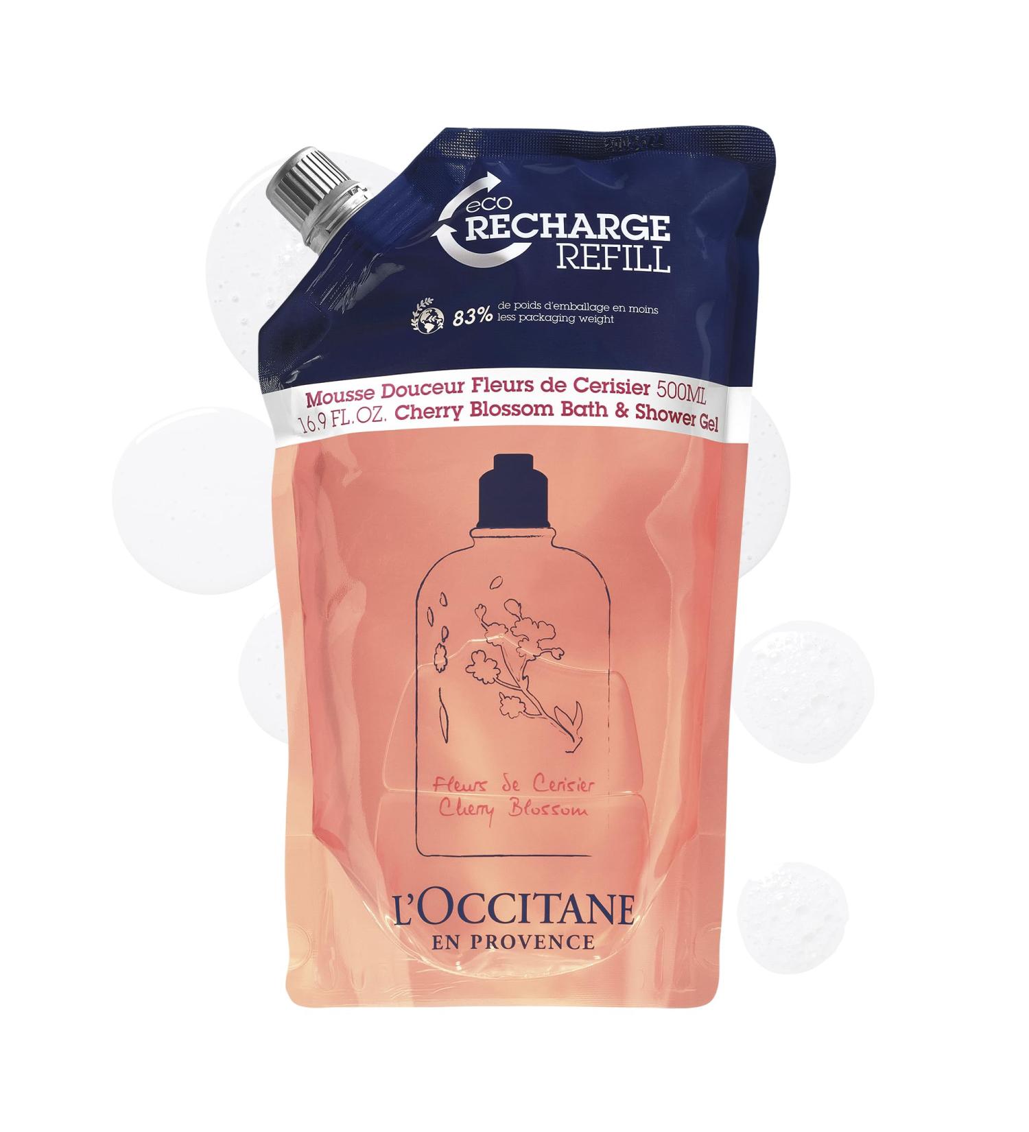 L'OCCITANE Cherry Blossom Bath & Shower Gel Refill 500ml | Vegan & 99% Readily Biodegradable | Luxury & Sustainable Beauty Body Care Refill for All Skin Types