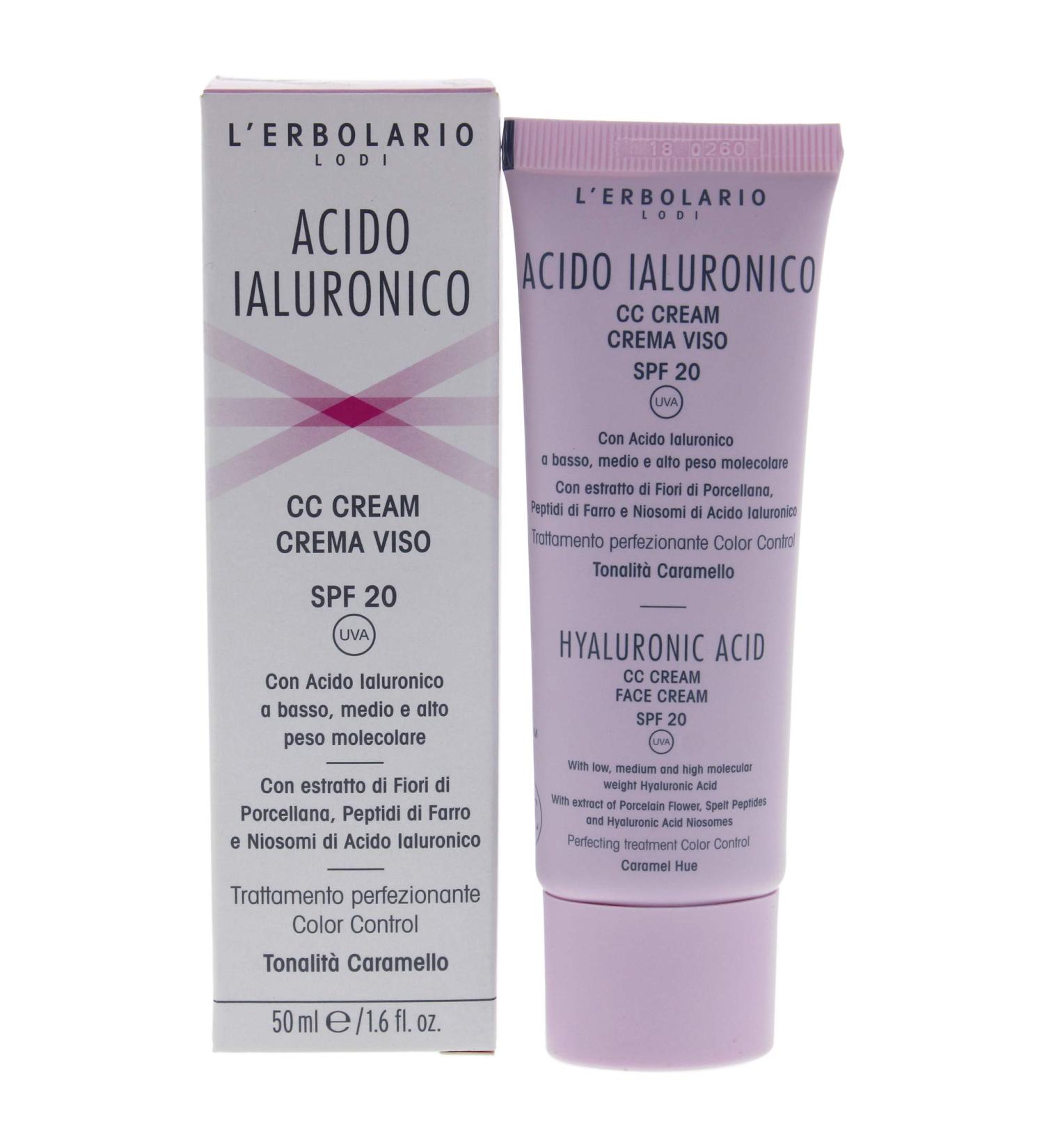 L'Erbolario - Hyaluronic Acid - Caramel Hue CC Face Cream - Even Out Complexion & Minimize Blemishes - Spf 20 - Cruelty Free - Dermatologically Tested  1.6 oz